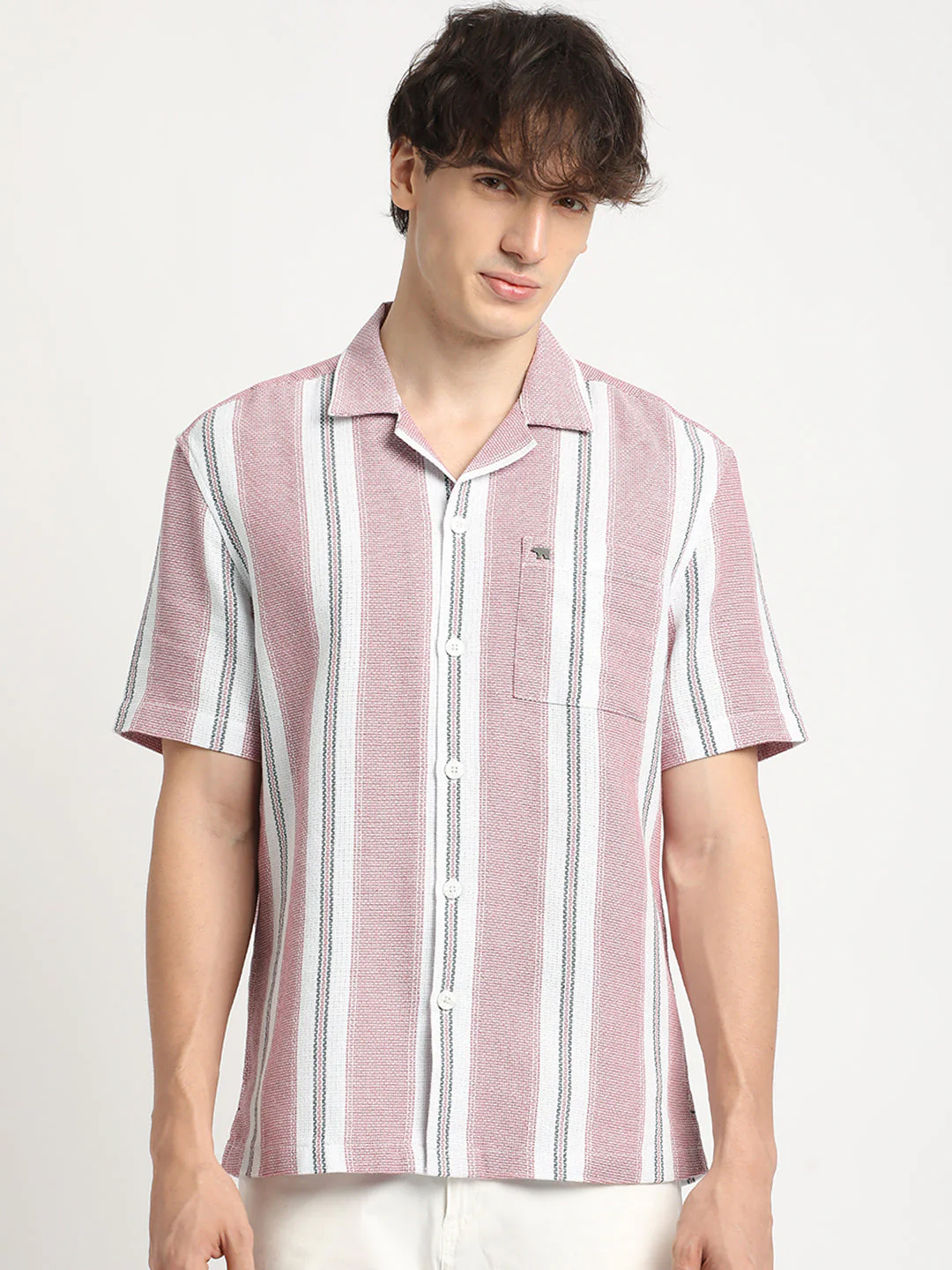 Men  Red Stripe Regular Fit Casual Shirt - Image 2