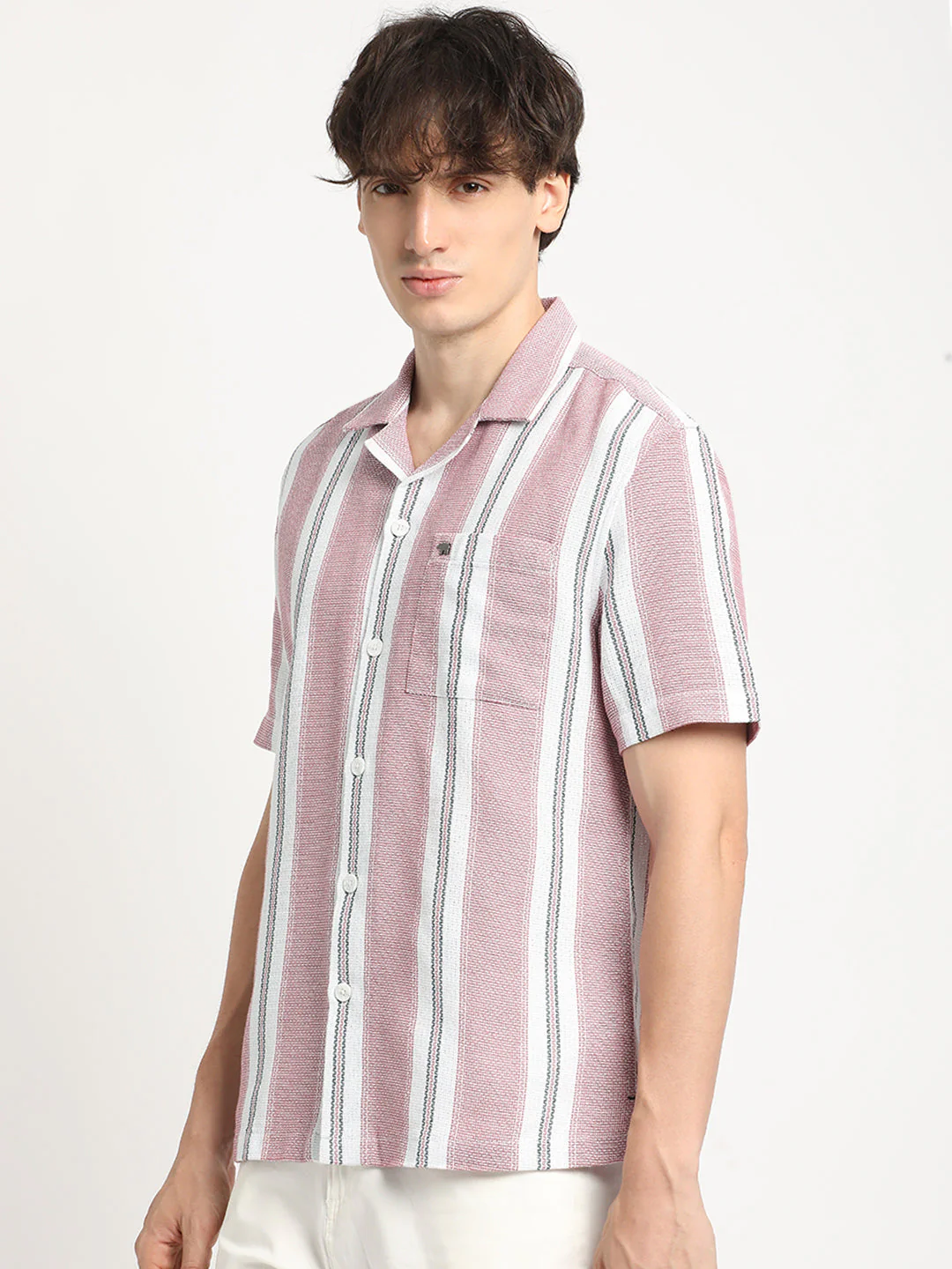 Men  Red Stripe Regular Fit Casual Shirt - Image 3