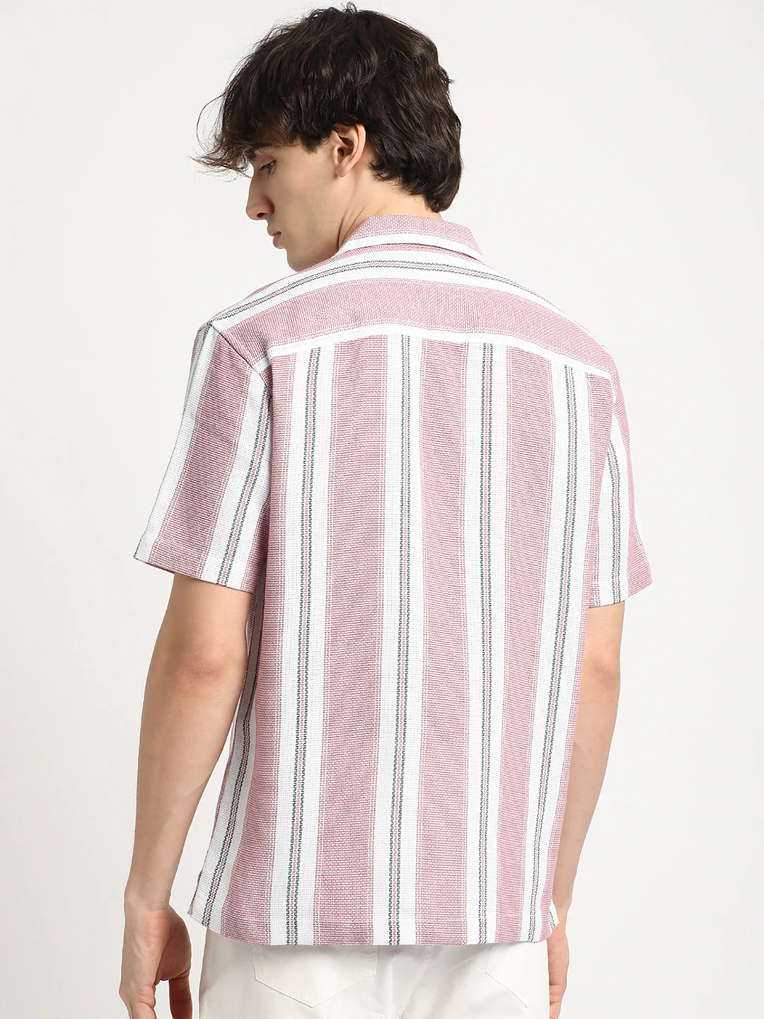 Men  Red Stripe Regular Fit Casual Shirt - Image 4