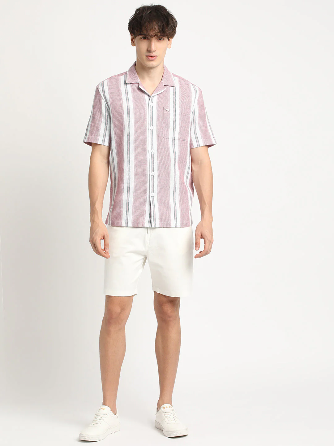 Men  Red Stripe Regular Fit Casual Shirt - Image 5