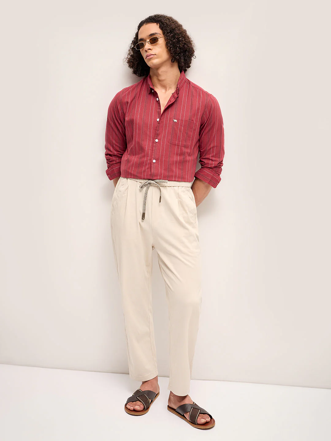 Men Red Stripe Slim Fit Casual Shirt - Image 3