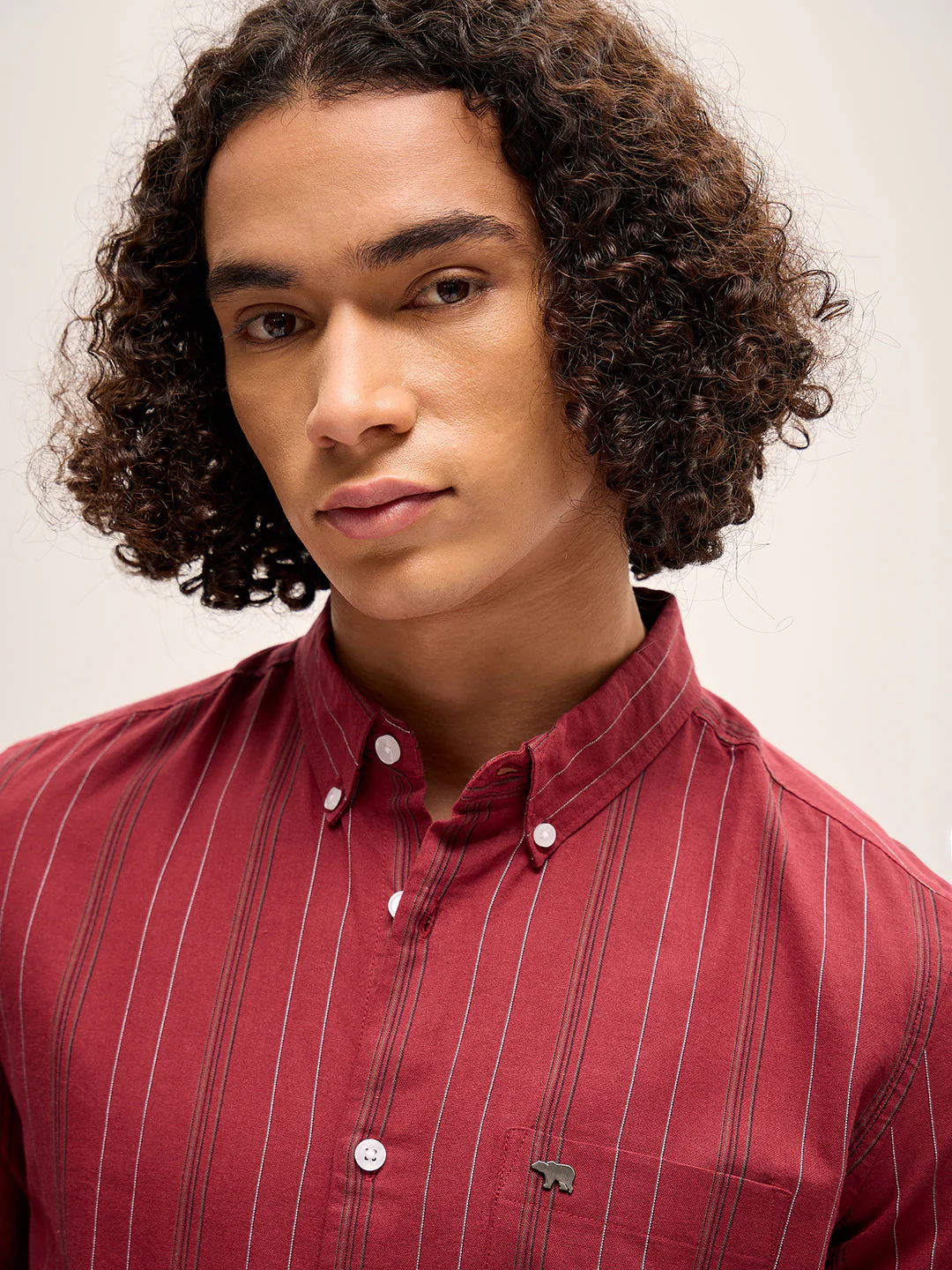 Men Red Stripe Slim Fit Casual Shirt - Image 4