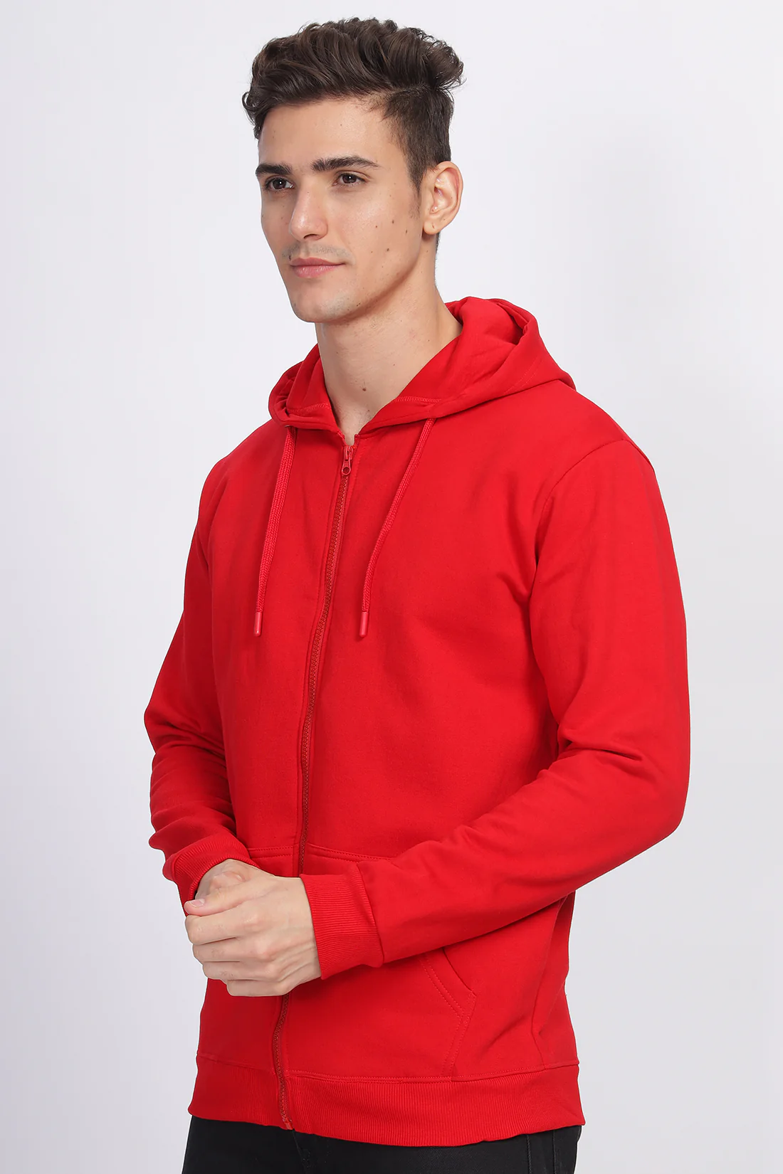 Men Red Sweatshirt With Zipper Hoodies - Image 5
