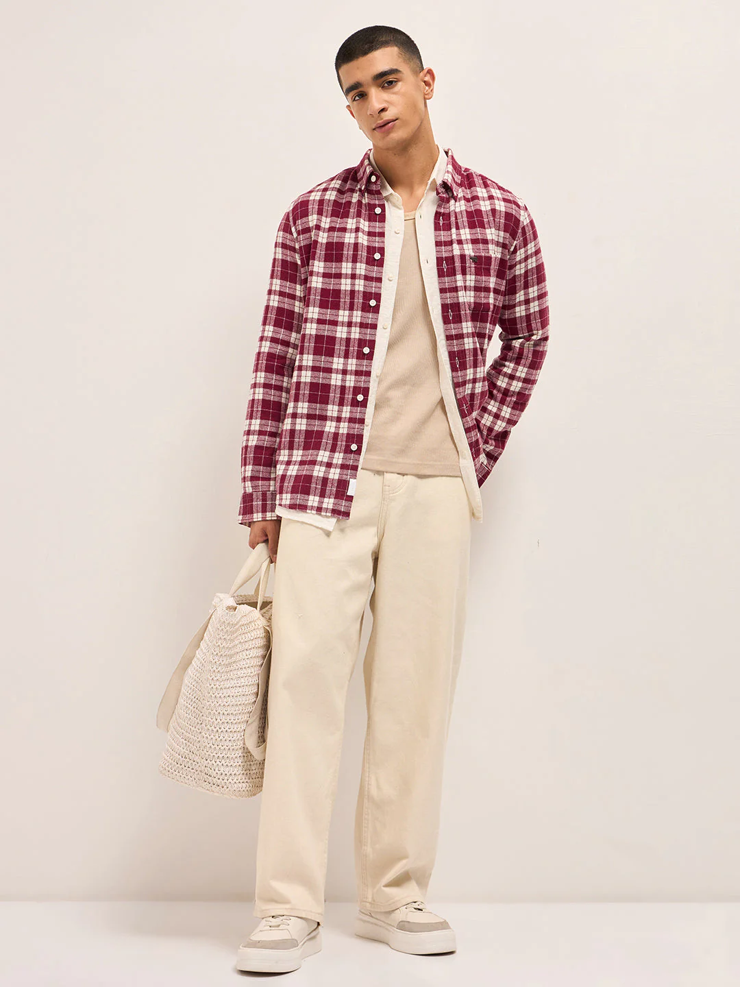 Men Red Tartan Check Slim Fit Casual Shirt - Image 4