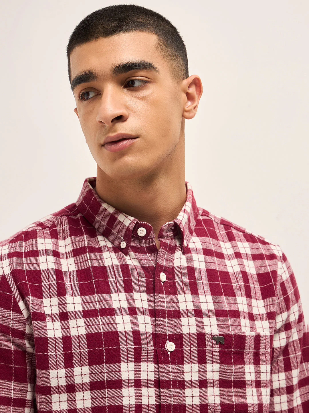 Men Red Tartan Check Slim Fit Casual Shirt - Image 5