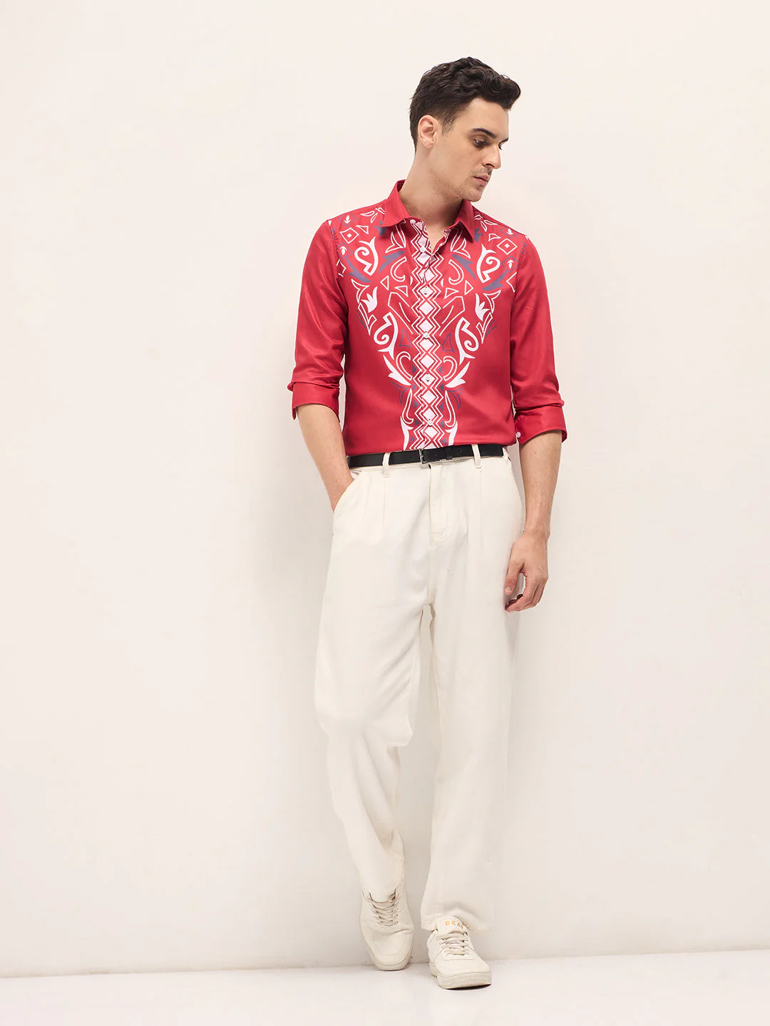 Men Red Tribal-inspired geometric Print Slim Fit Casual Shirt - Image 4