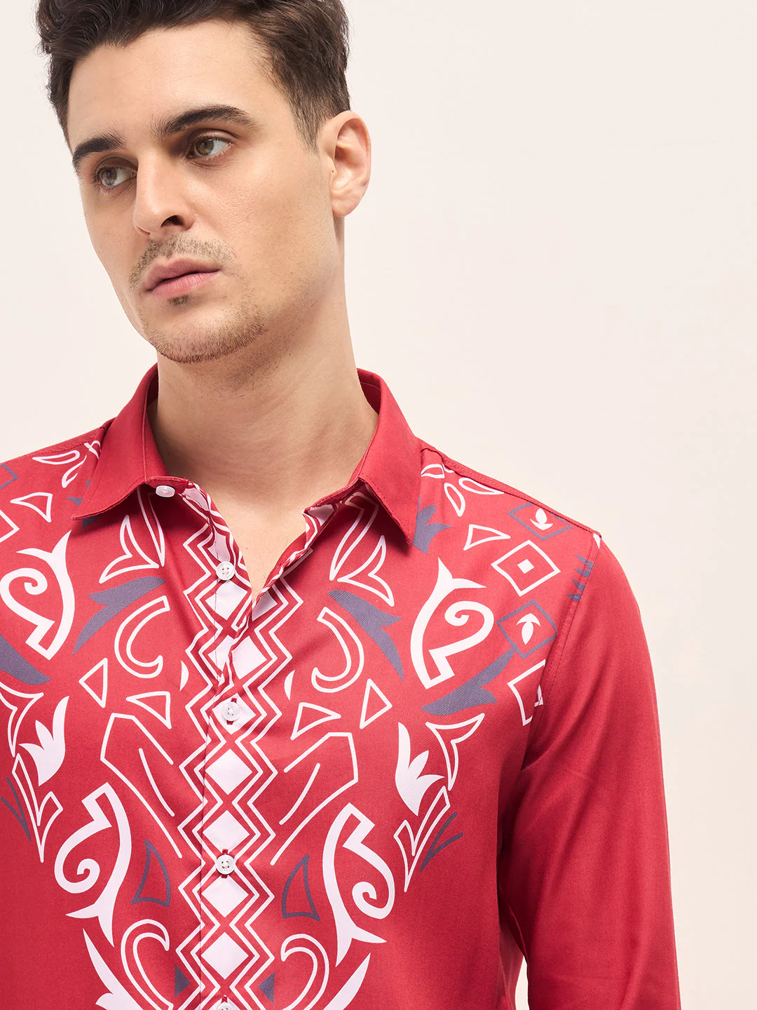 Men Red Tribal-inspired geometric Print Slim Fit Casual Shirt - Image 5