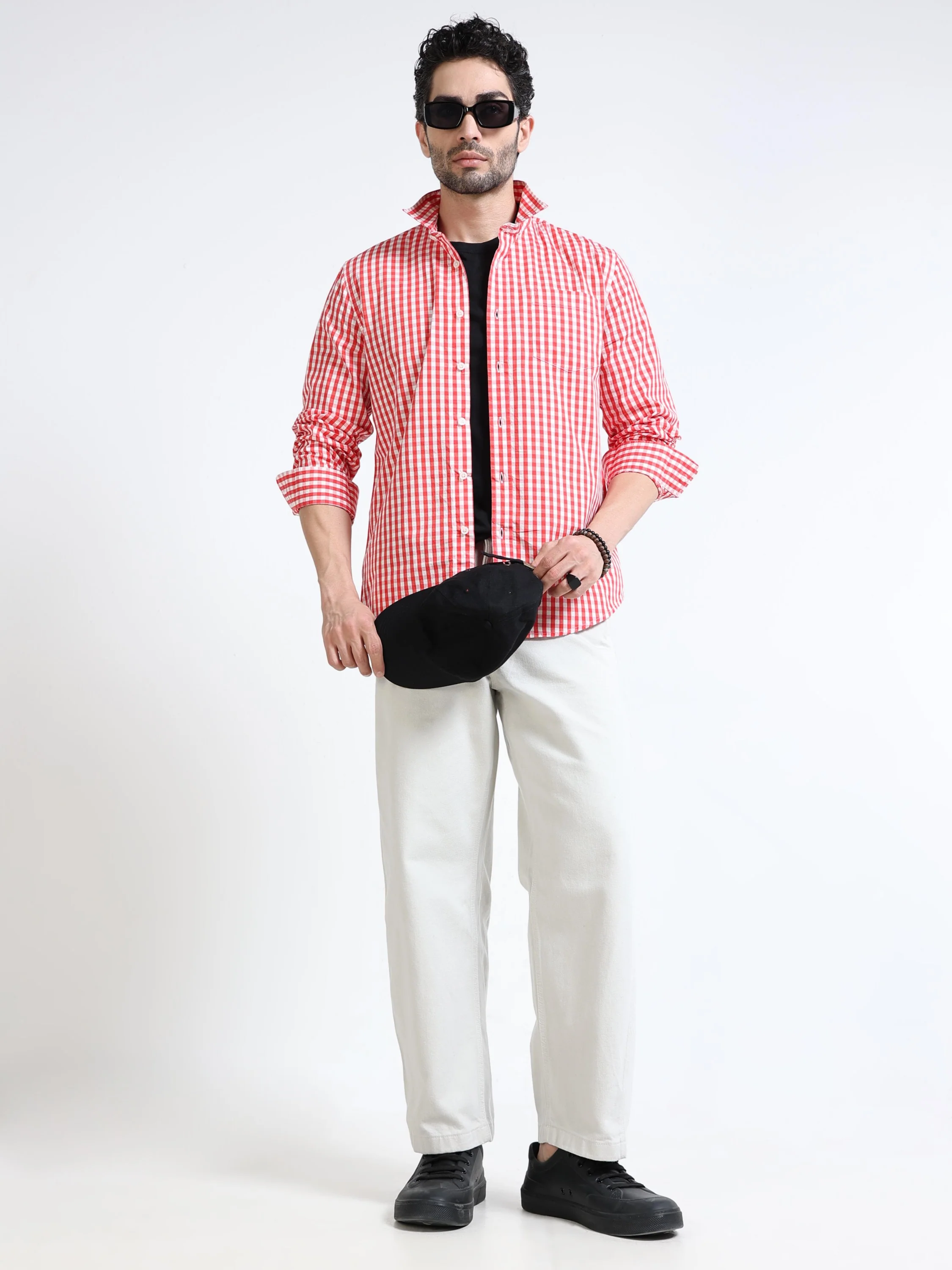 Men Red & White Plaid Regular Fit Shirt - Image 2