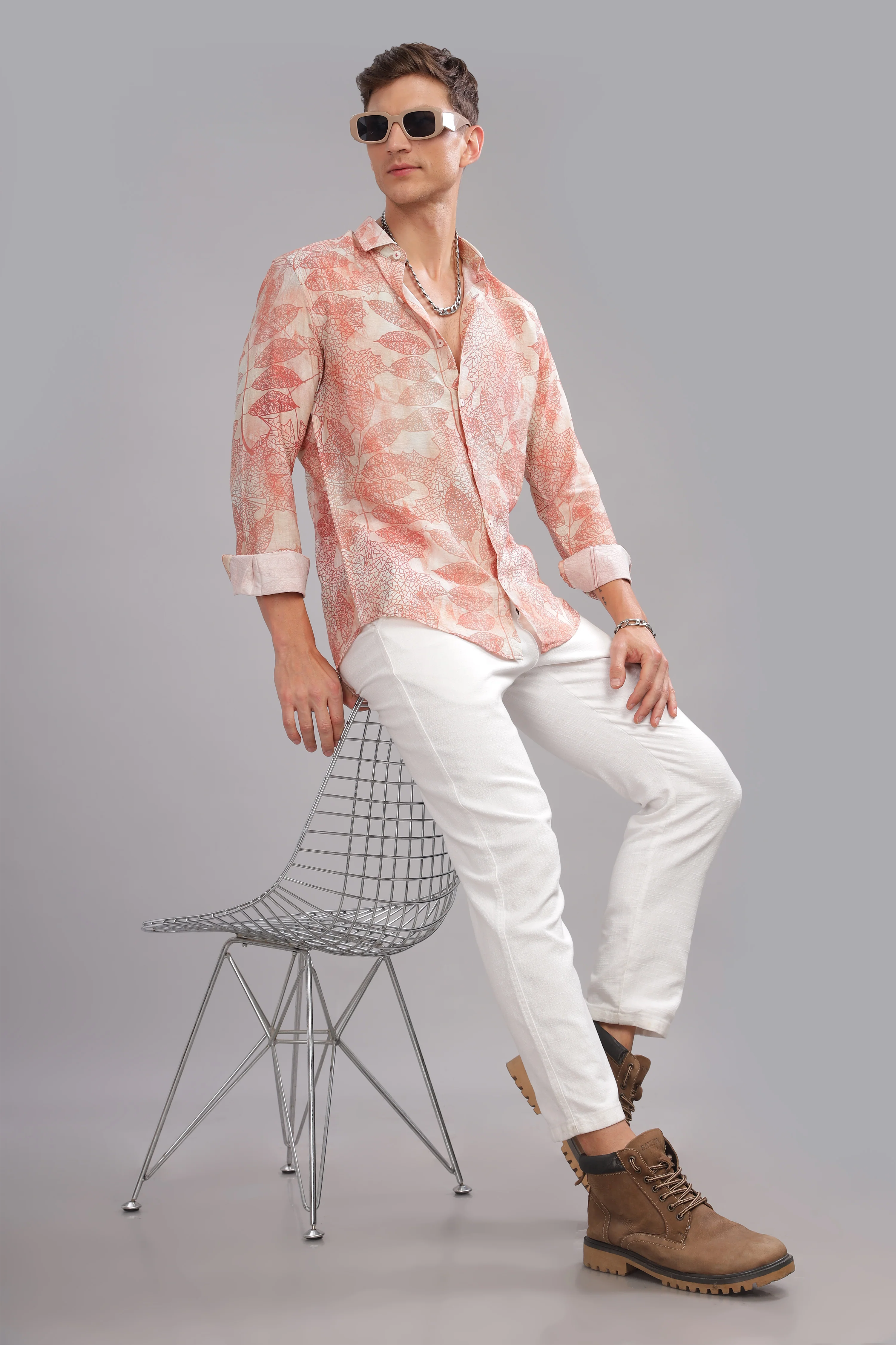 Men Red White Slim Fit Shirt - Image 3