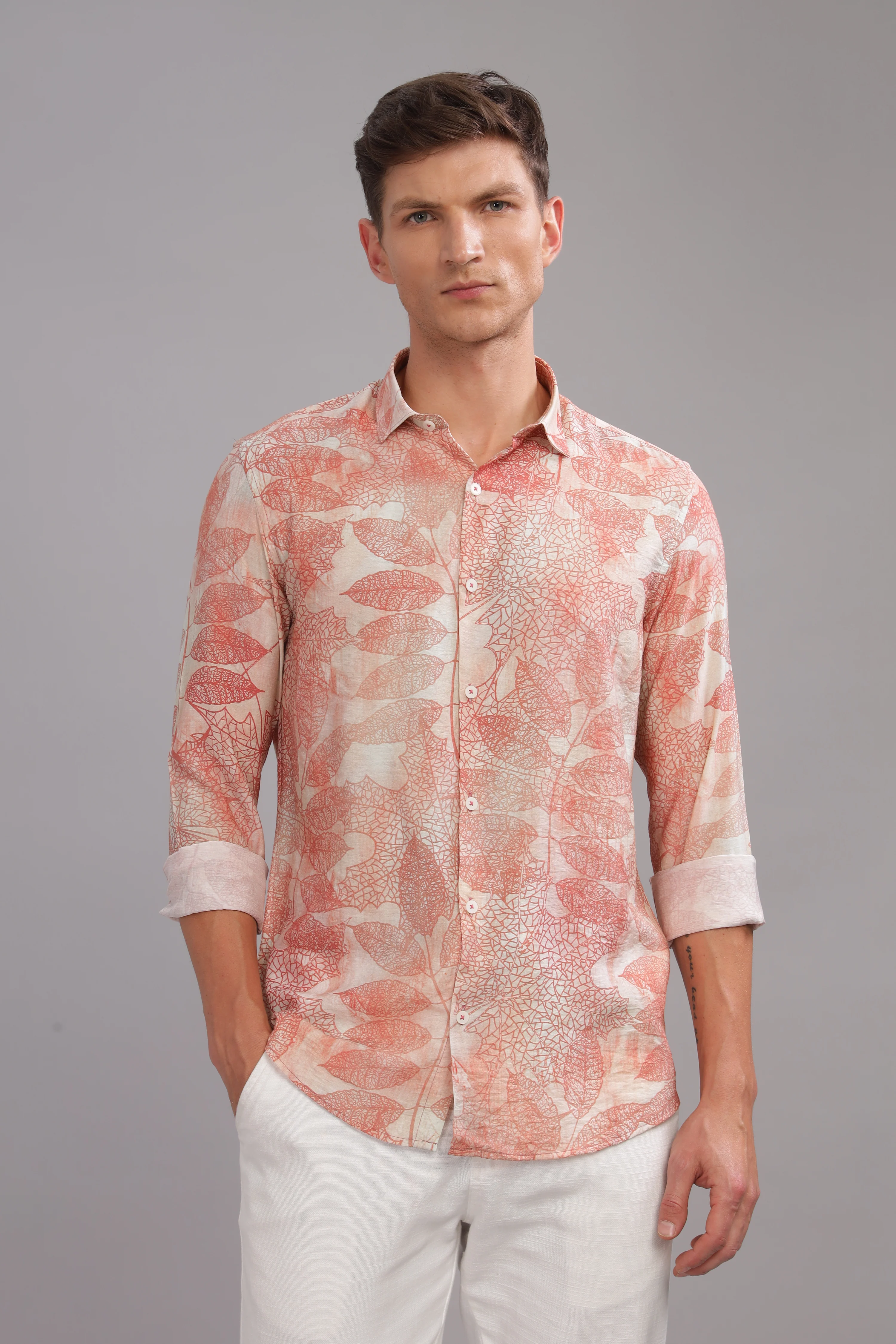 Men Red White Slim Fit Shirt - Image 4