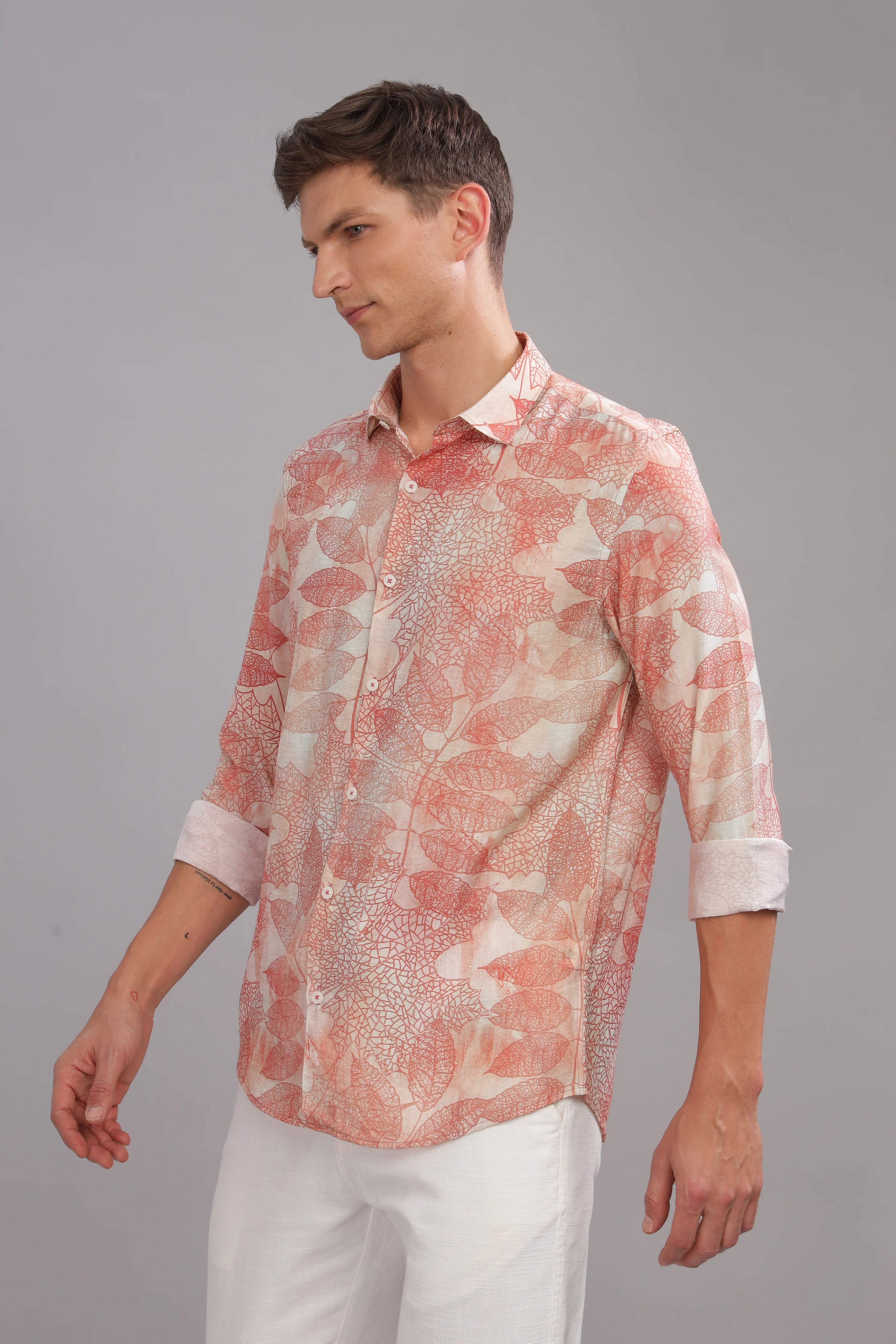 Men Red White Slim Fit Shirt - Image 5