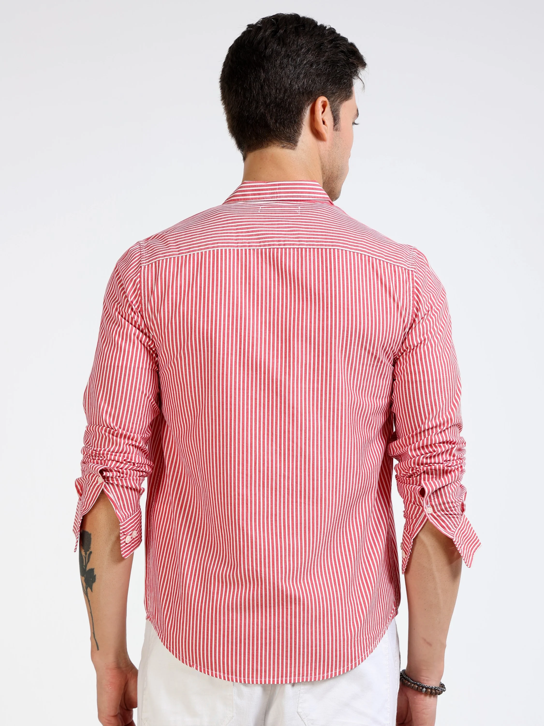 Men Slim Fit Red & White Shirt - Image 4