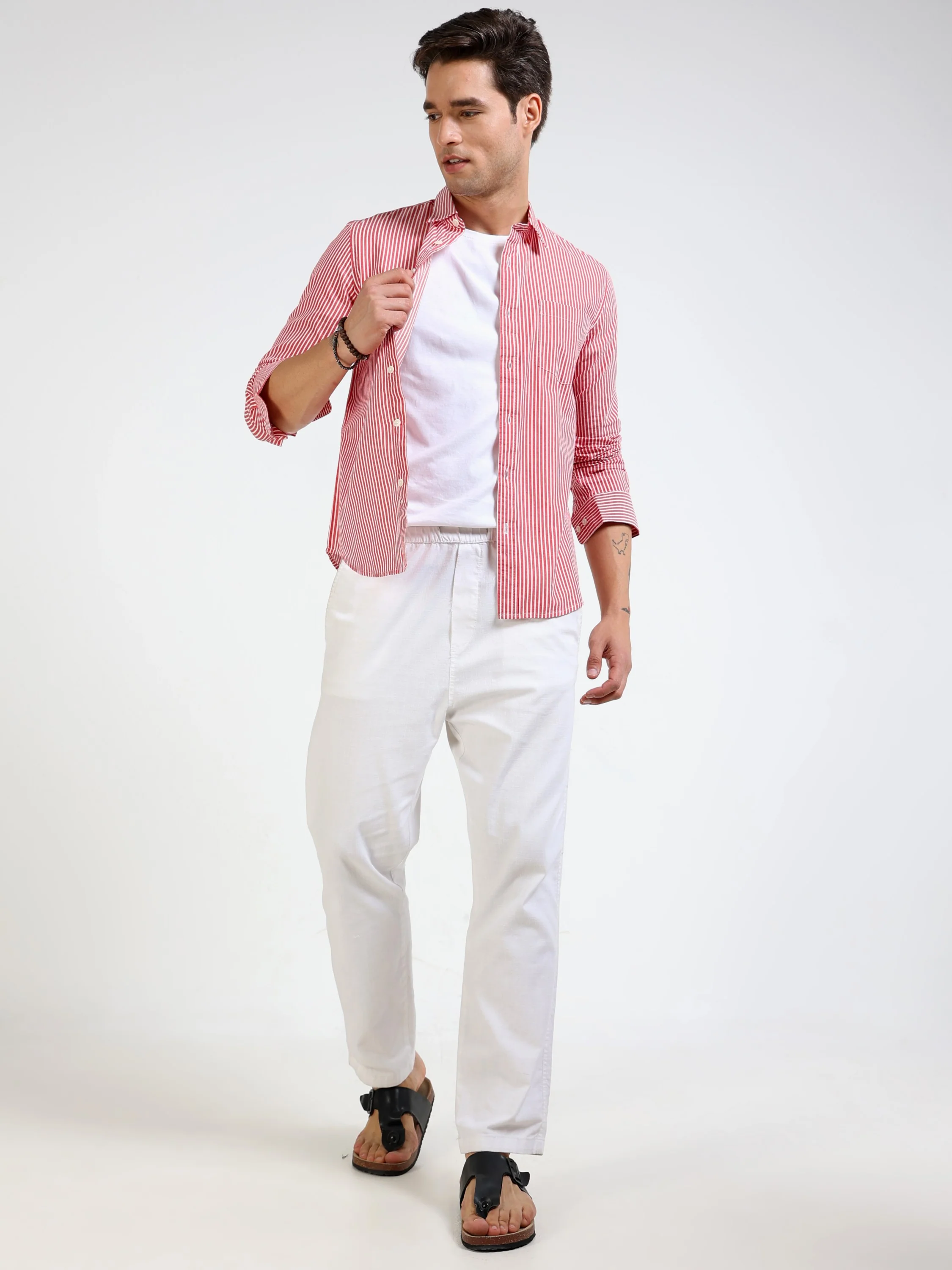 Men Slim Fit Red & White Shirt - Image 5