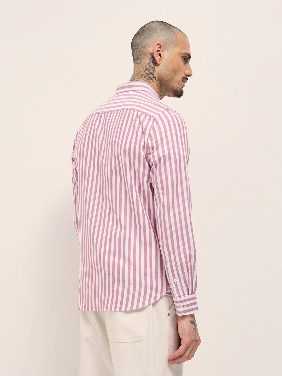 Men Red & White Vertical Stripes Slim Fit Casual Shirt - Image 4