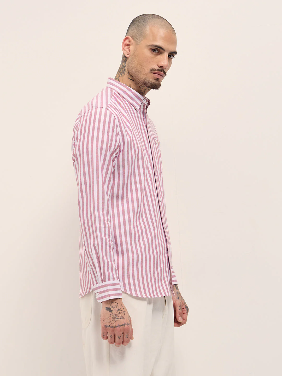 Men Red & White Vertical Stripes Slim Fit Casual Shirt - Image 5