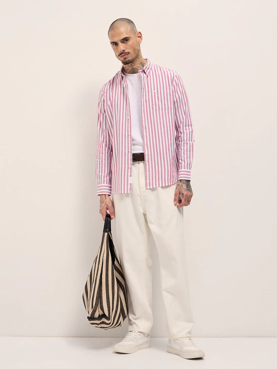 Men Red & White Vertical Stripes Slim Fit Casual Shirt - Image 6