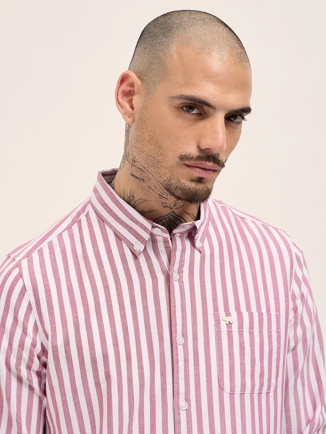 Men Red & White Vertical Stripes Slim Fit Casual Shirt - Image 7