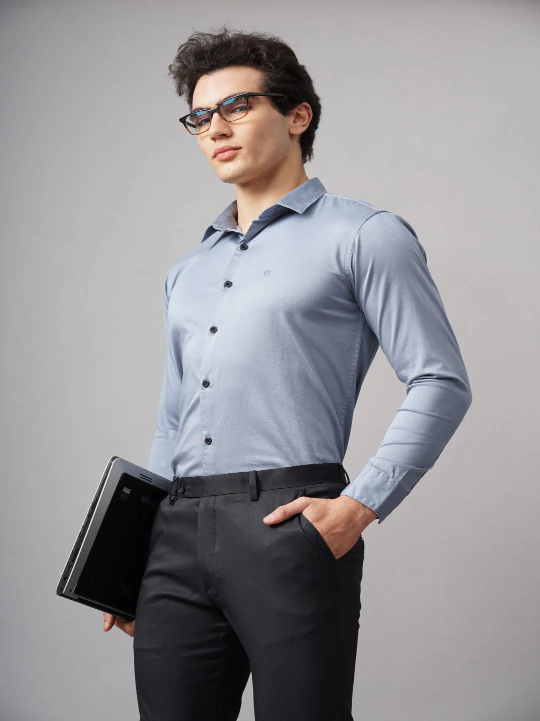 Men Refine Blue Solid Shirt - Image 3