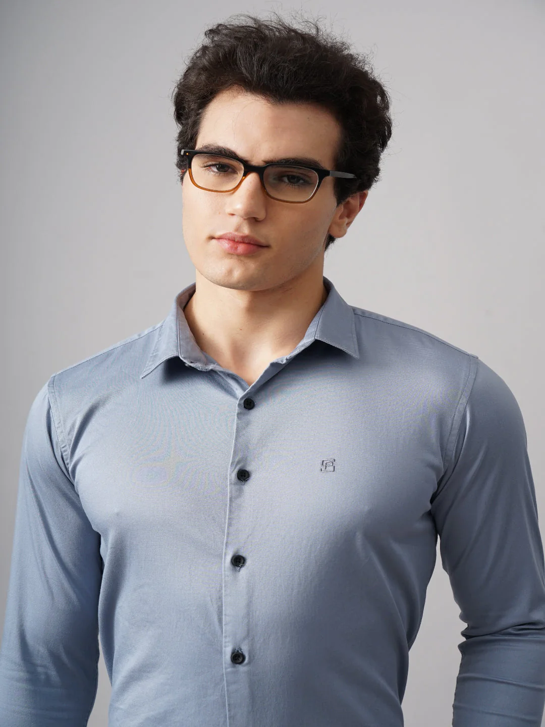 Men Refine Blue Solid Shirt - Image 4