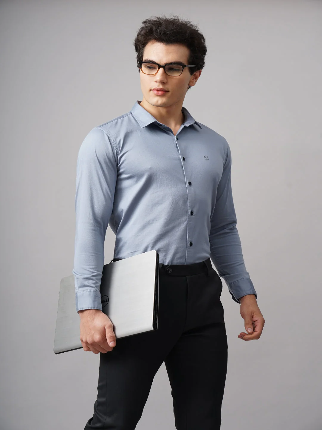 Men Refine Blue Solid Shirt - Image 5