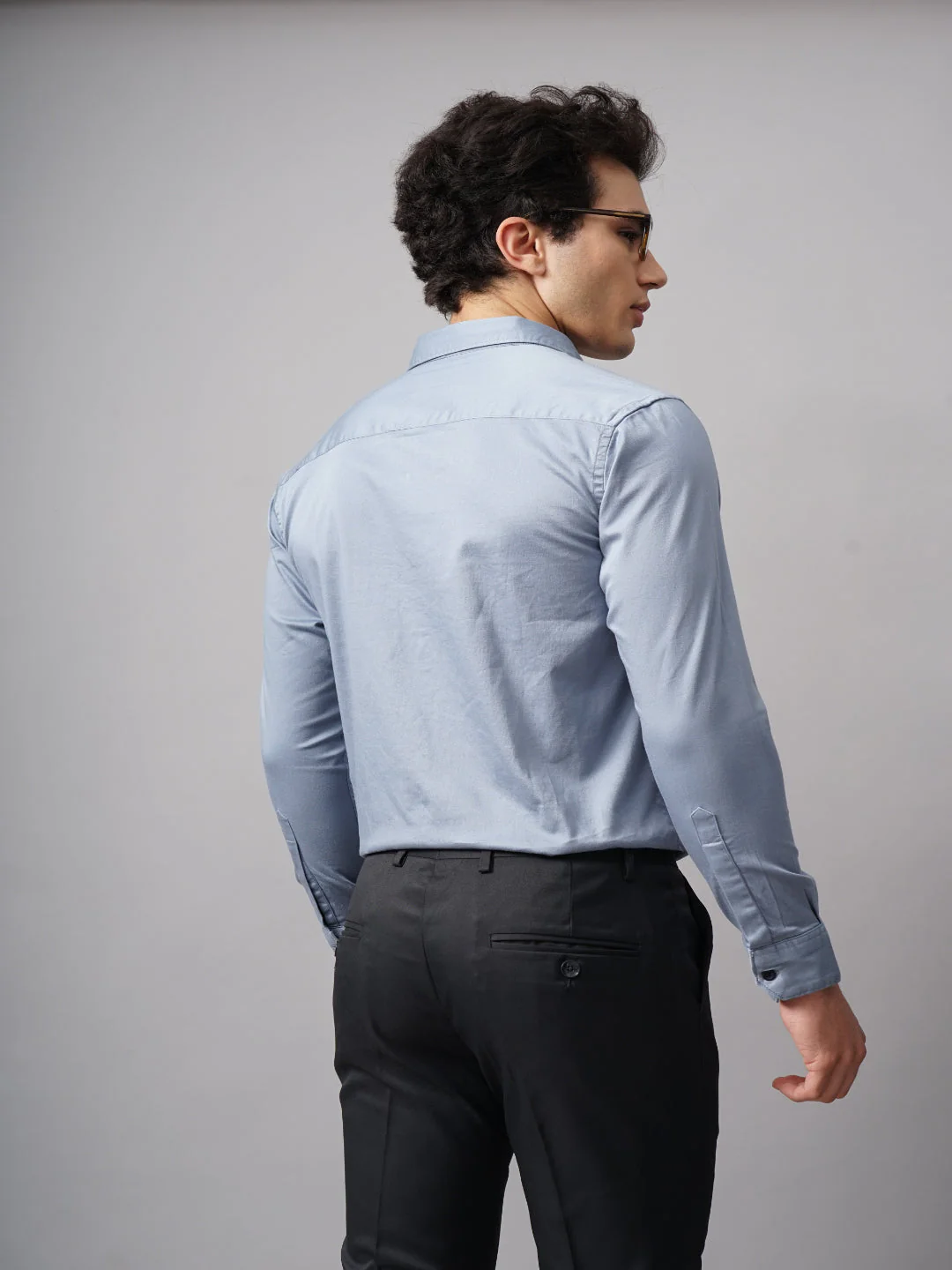 Men Refine Blue Solid Shirt - Image 6