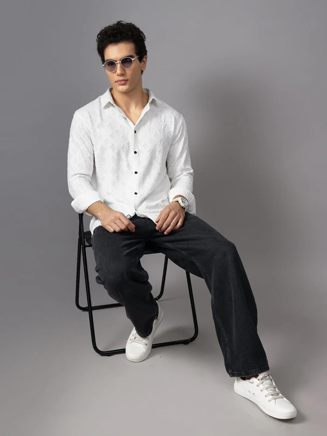 Men Refine Blue Solid Shirt - Image 7
