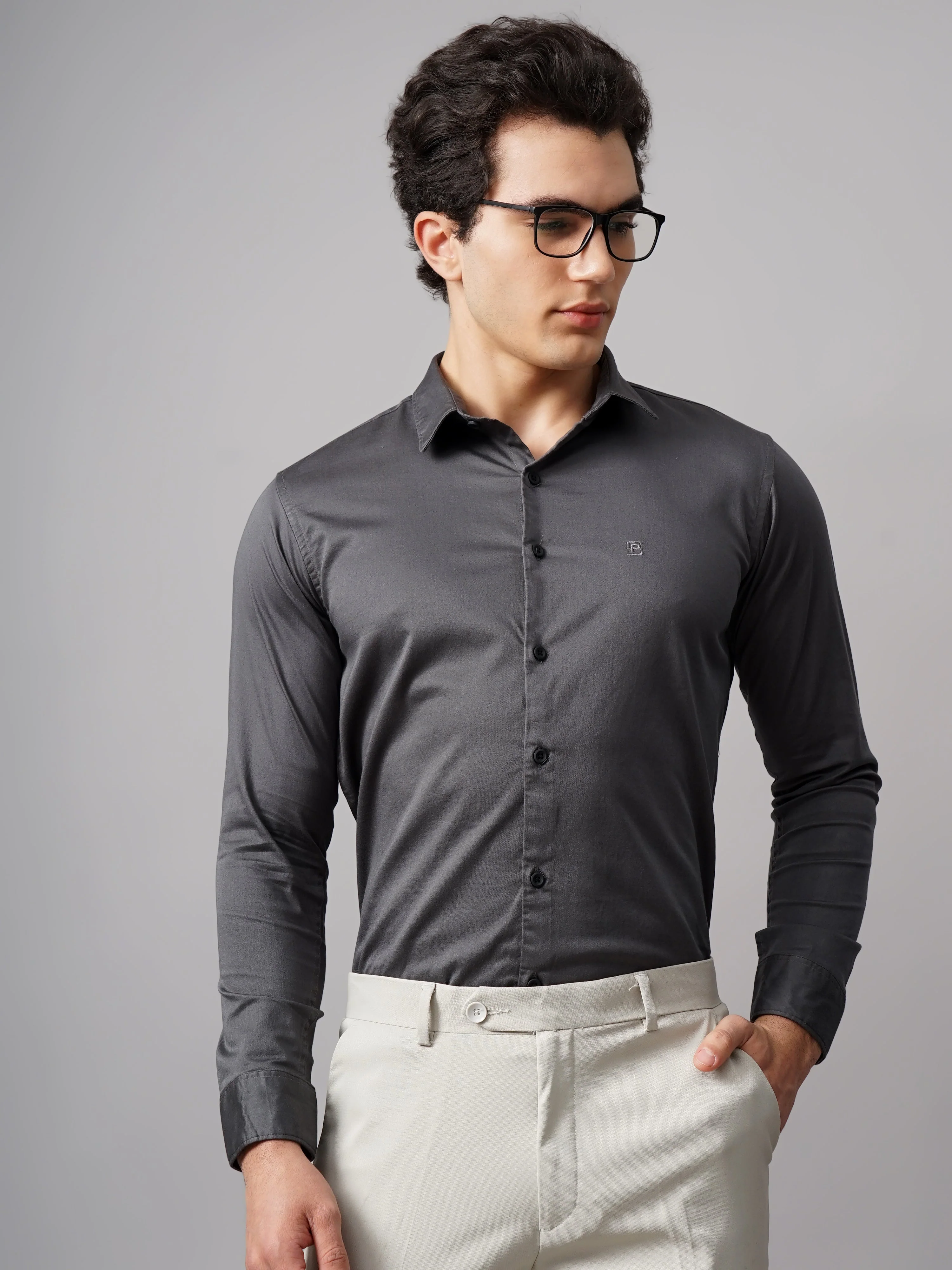 Men Refine Charcoal Solid Shirt - Image 3