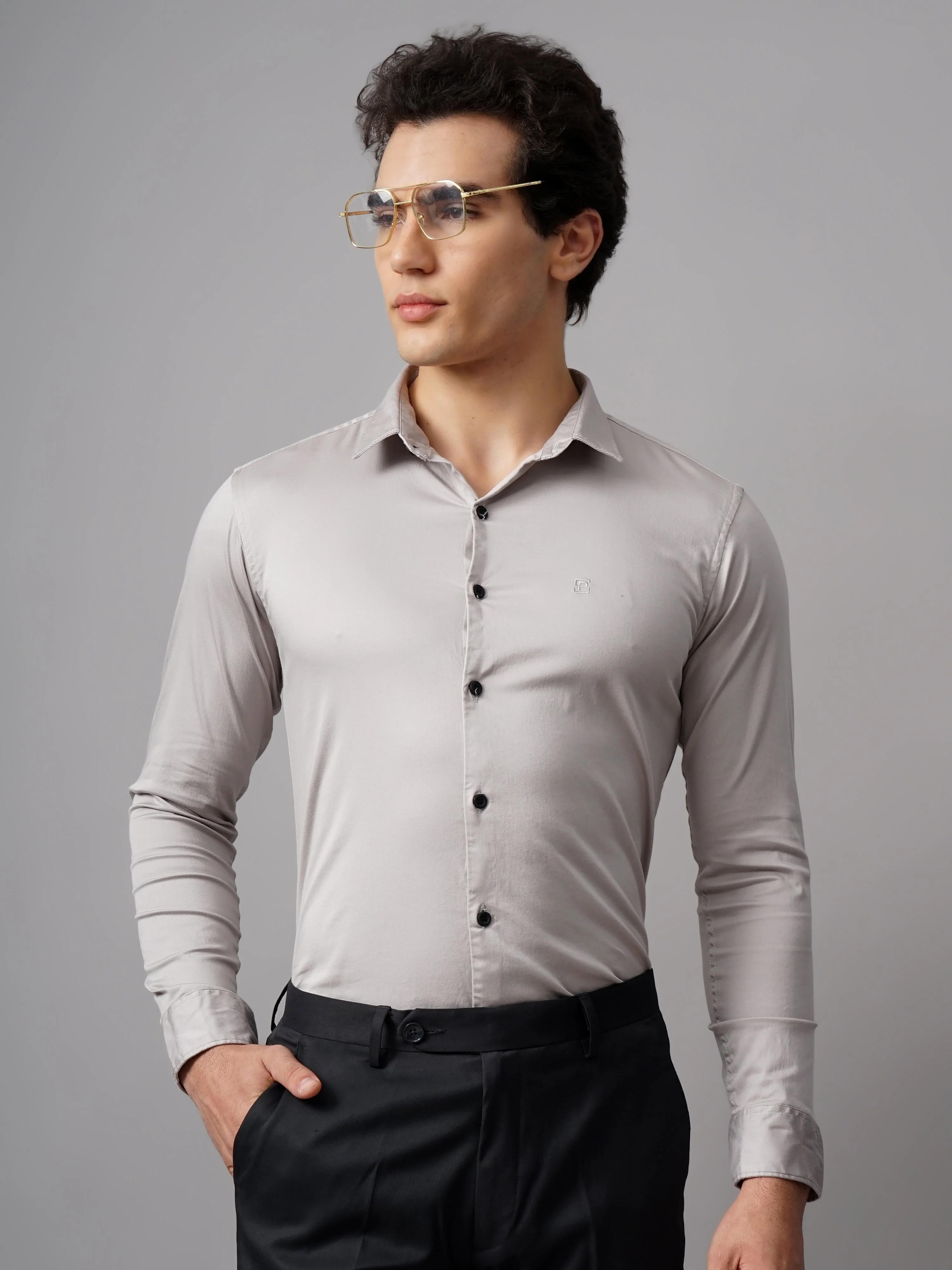 Men Refine Grey Solid Shirt - Image 3