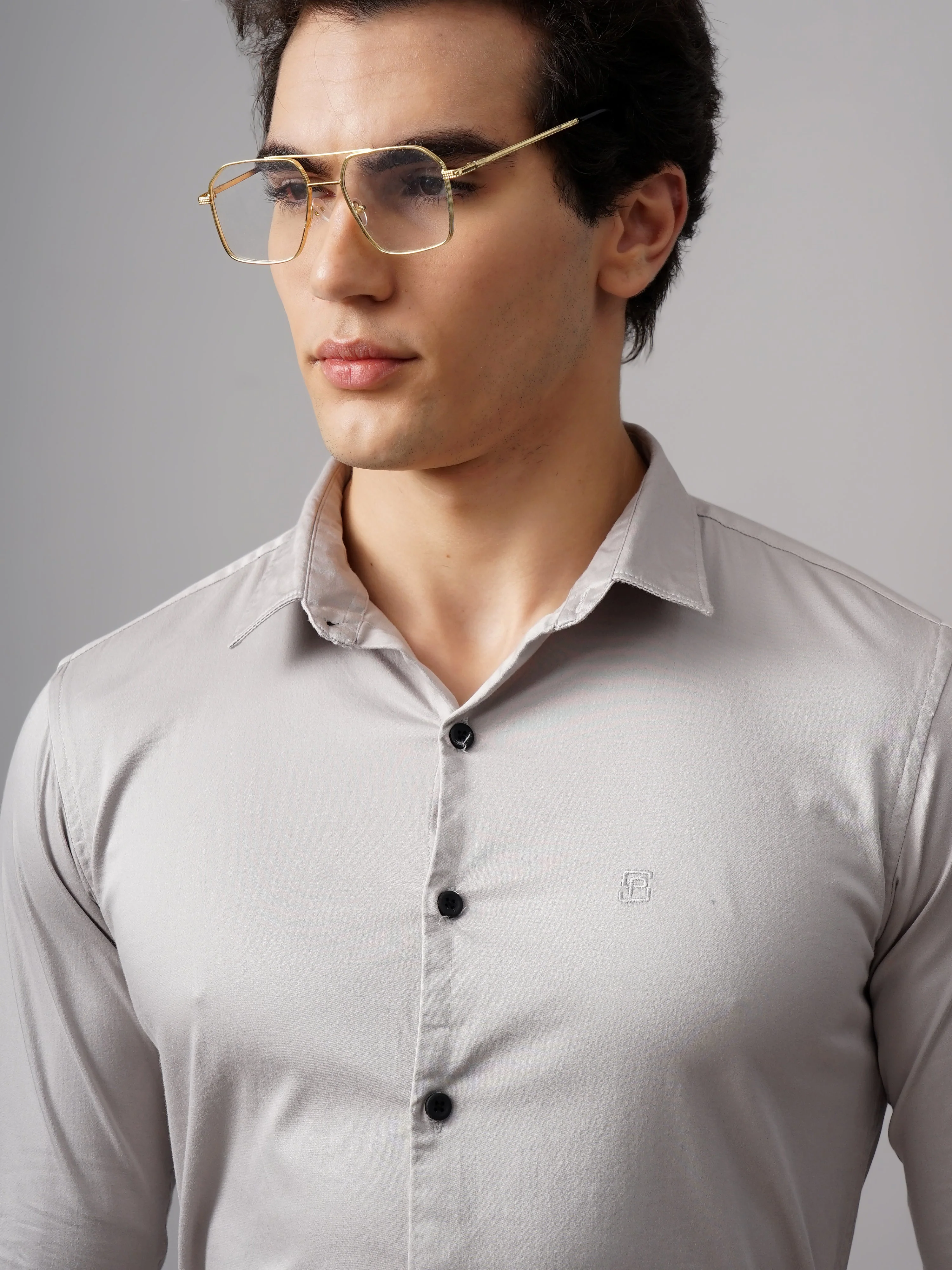 Men Refine Grey Solid Shirt - Image 4