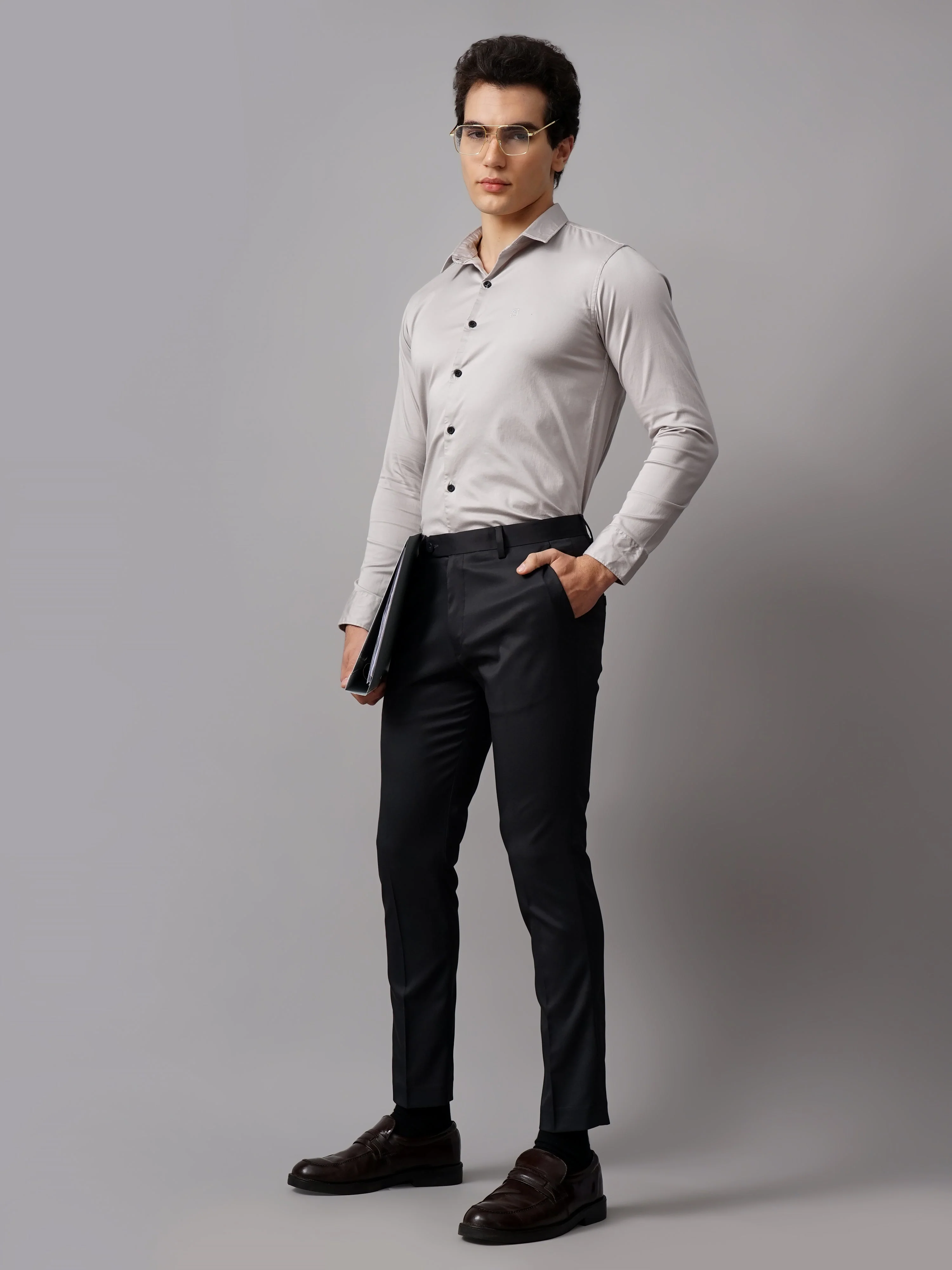 Men Refine Grey Solid Shirt - Image 5