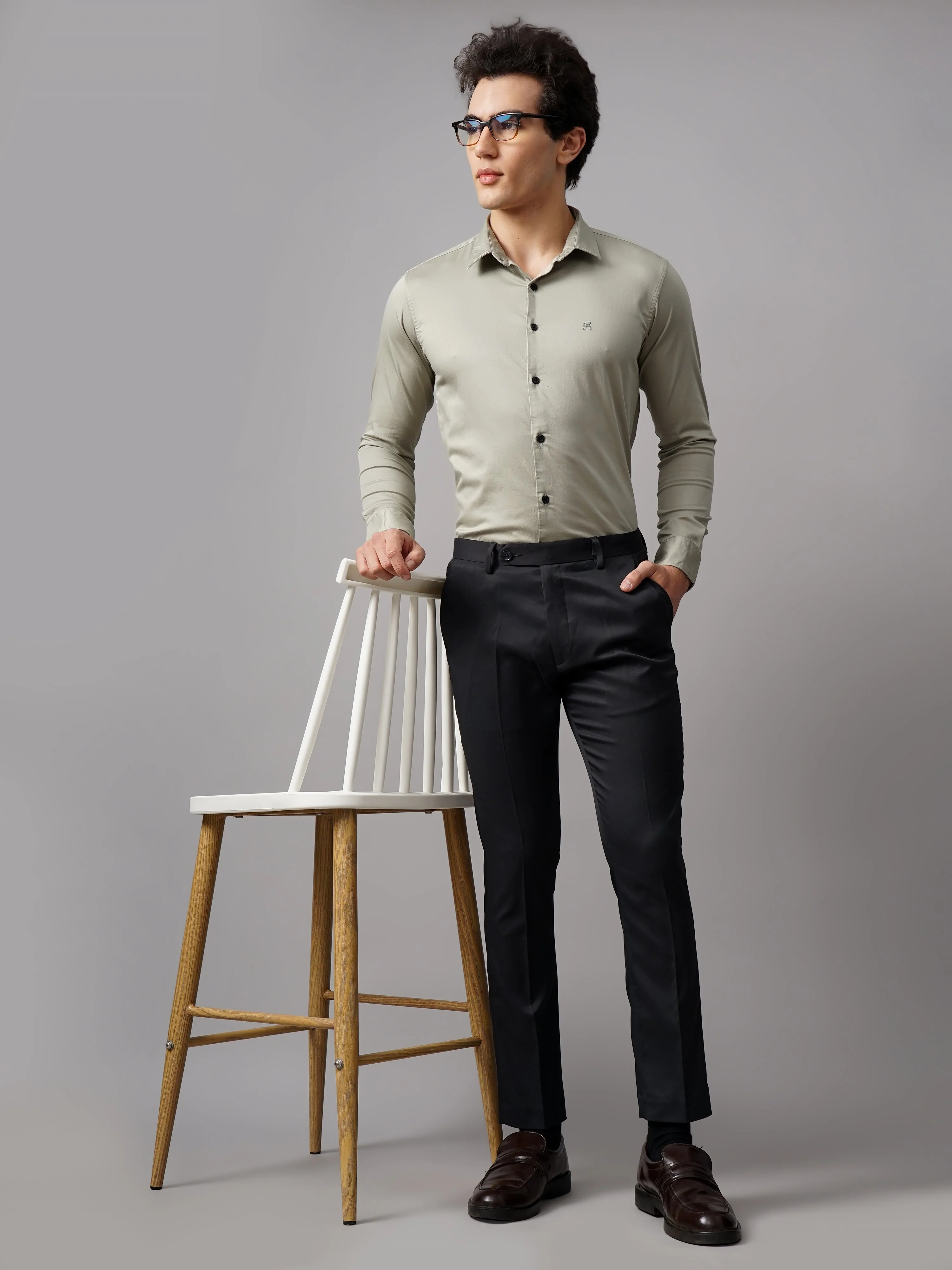 Men Refine Grey Solid Shirt - Image 6