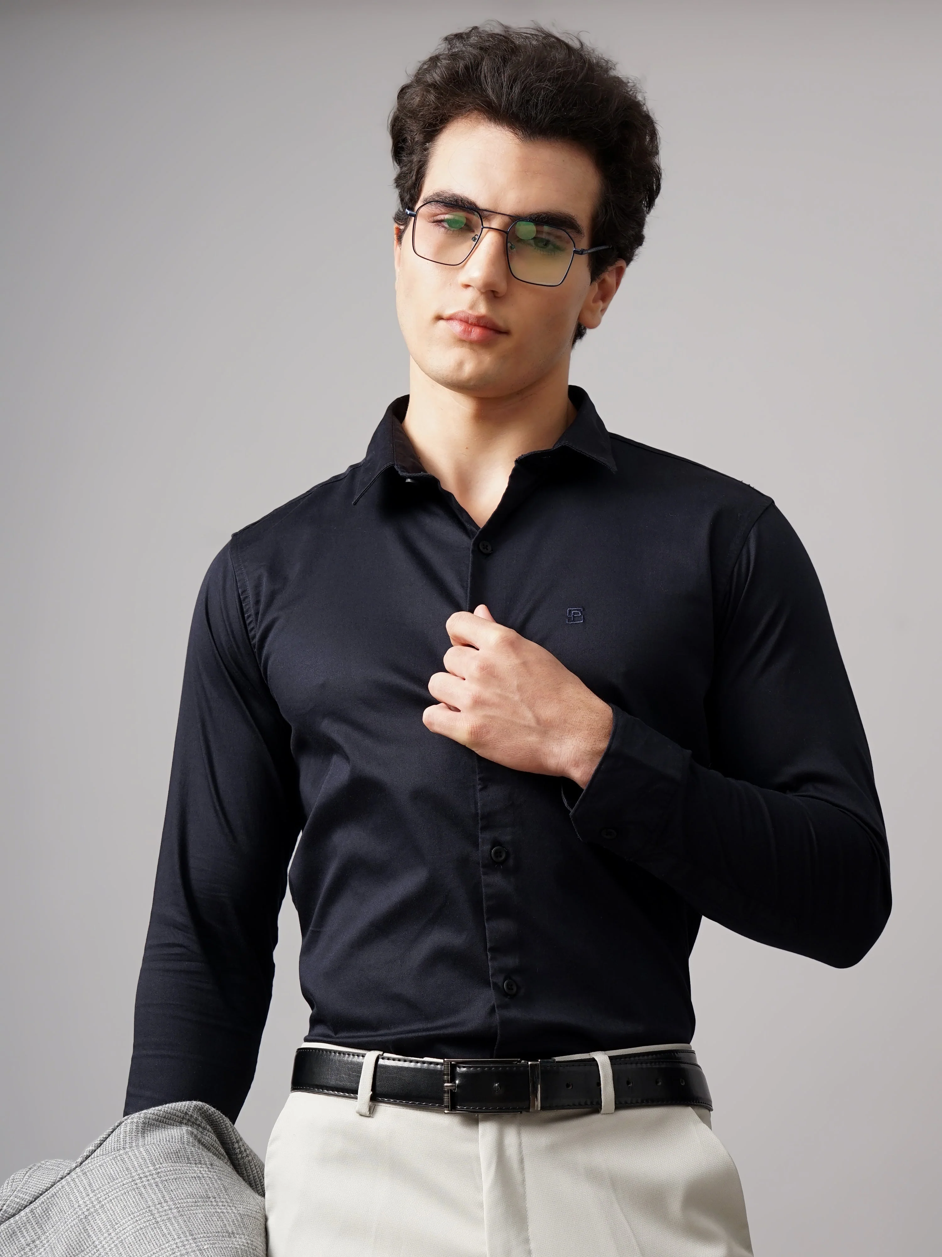 Men Refine Navy Solid Shirt
