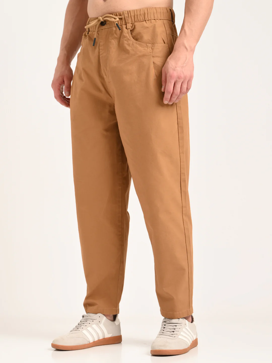 Men Relaxed Cotton Trousers with Drawcord - Image 4