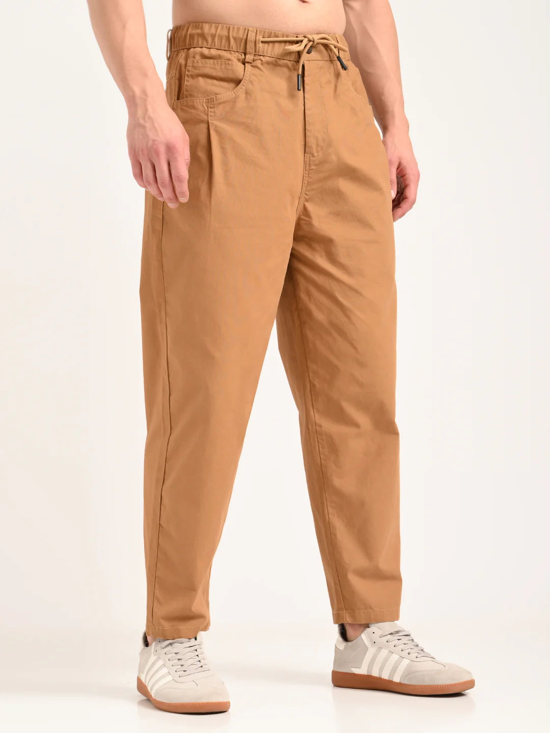 Men Relaxed Cotton Trousers with Drawcord - Image 5