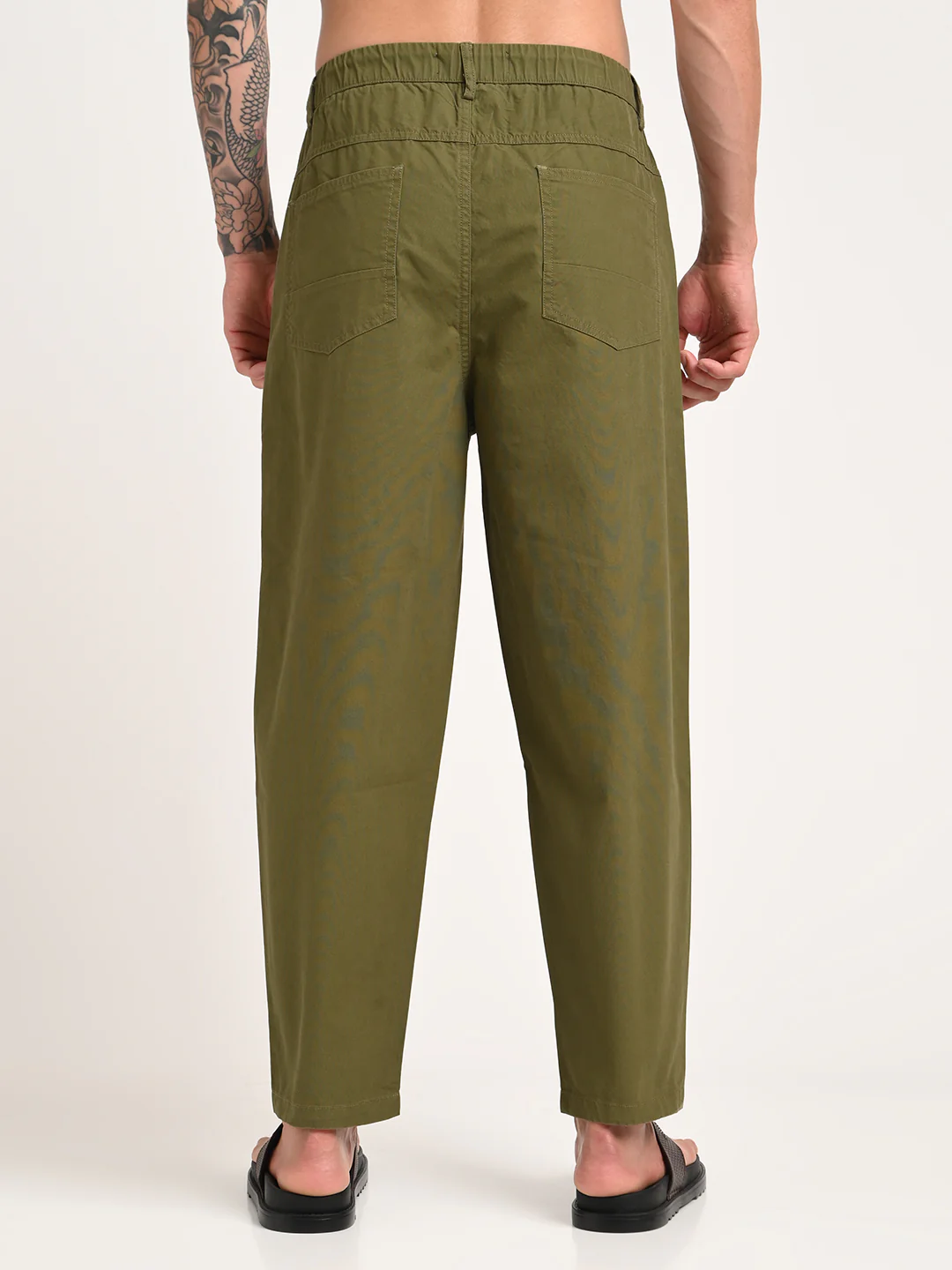 Men Relaxed Cotton Trousers with Drawcord - Image 3