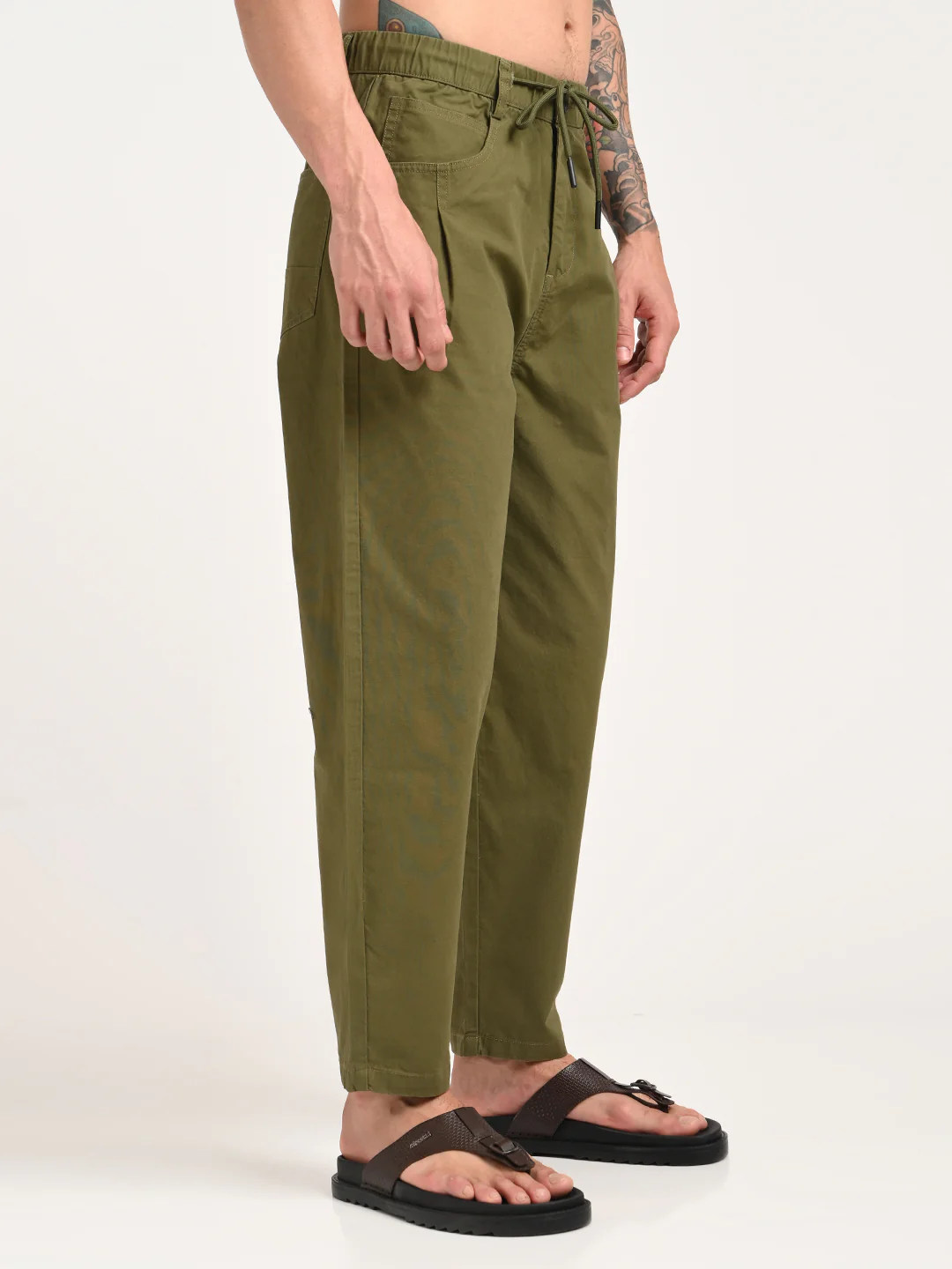 Men Relaxed Cotton Trousers with Drawcord - Image 5