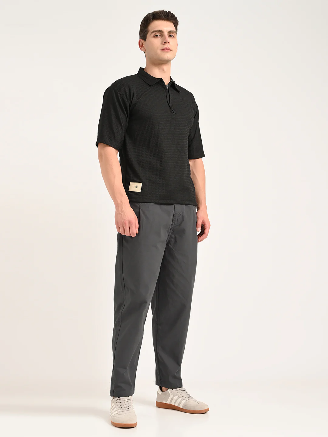 Men Relaxed Cotton Trousers with Drawcord - Image 2