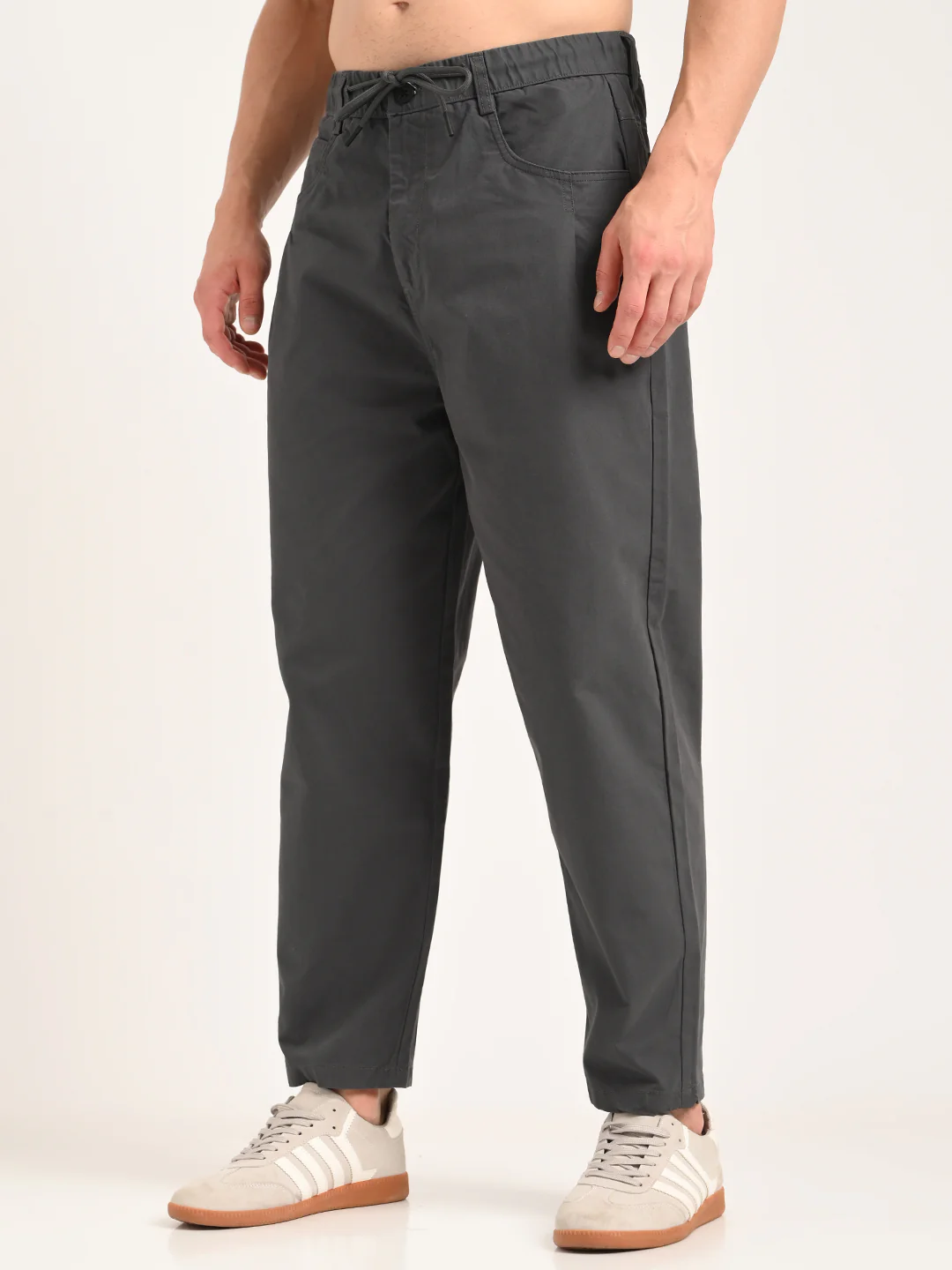 Men Relaxed Cotton Trousers with Drawcord - Image 4