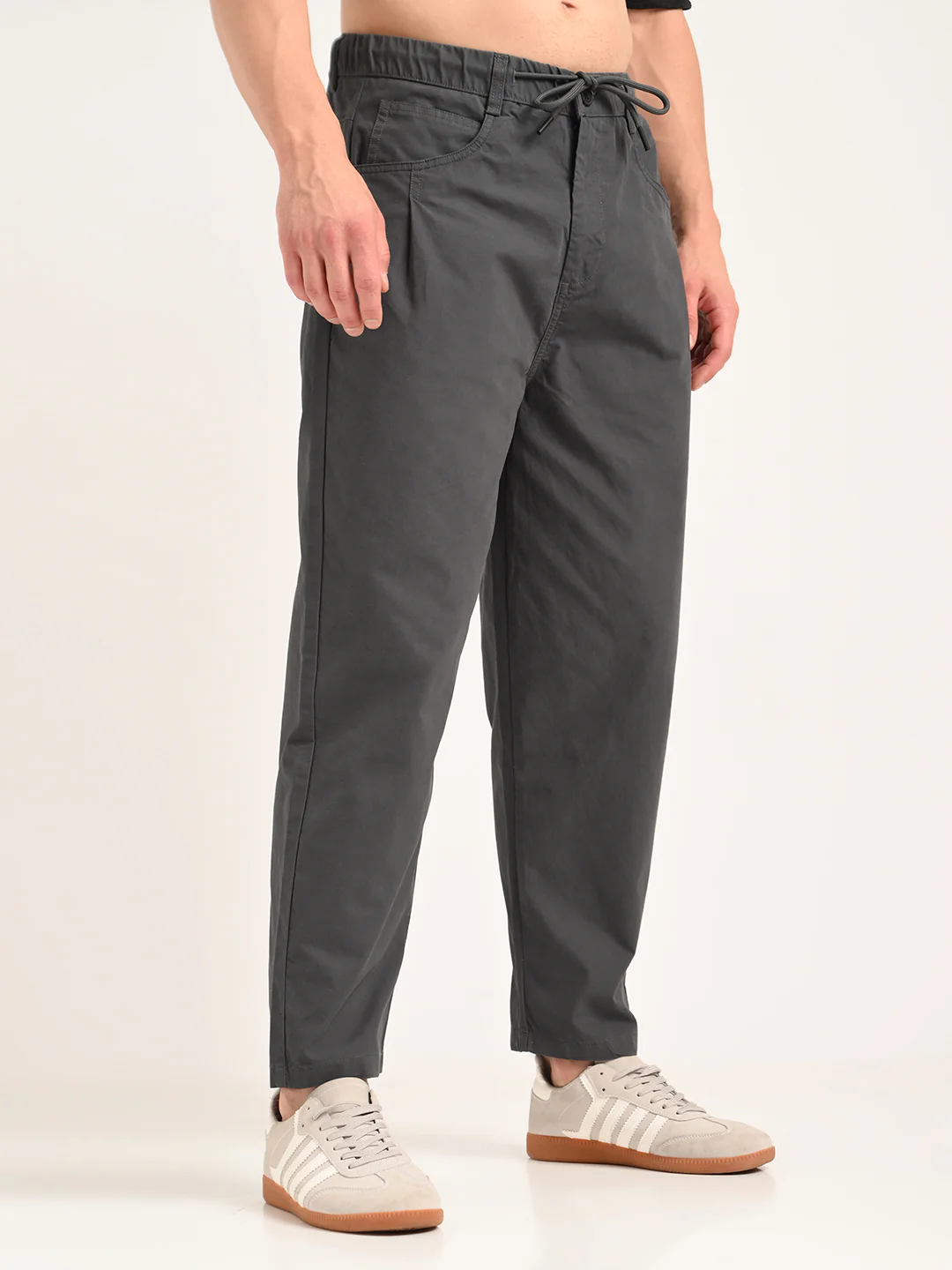 Men Relaxed Cotton Trousers with Drawcord - Image 5