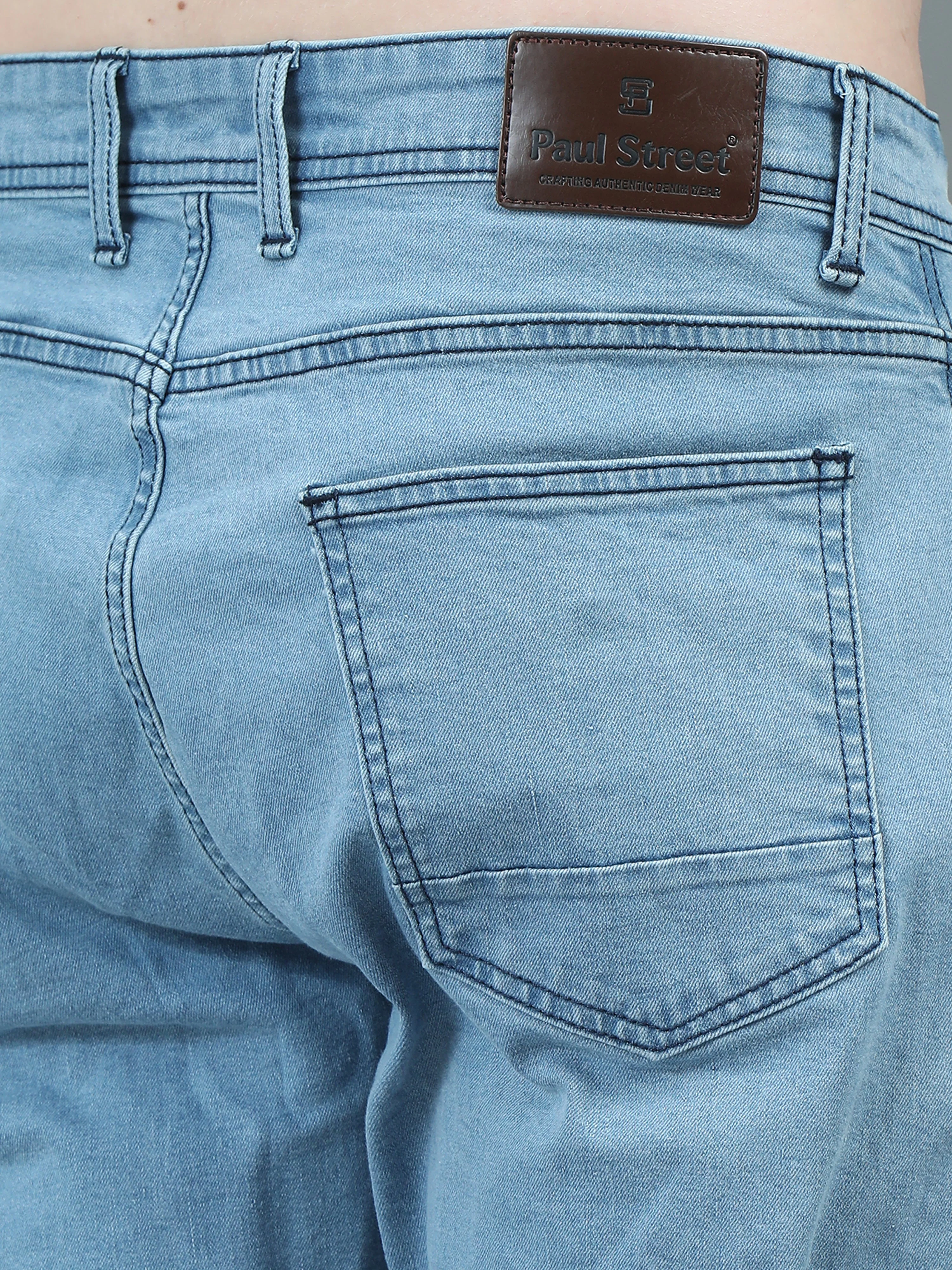 Men Relaxed Fit Light Blue Cargo Jeans - Image 4