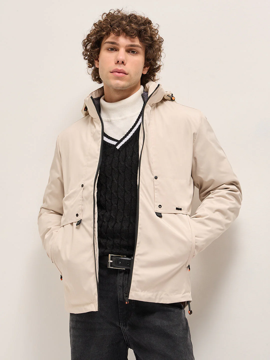 Men Removable Dual-Layer Beige Jacket