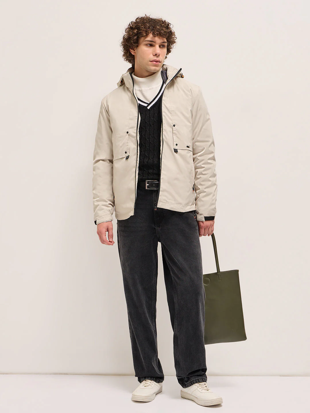 Men Removable Dual-Layer Beige Jacket - Image 4