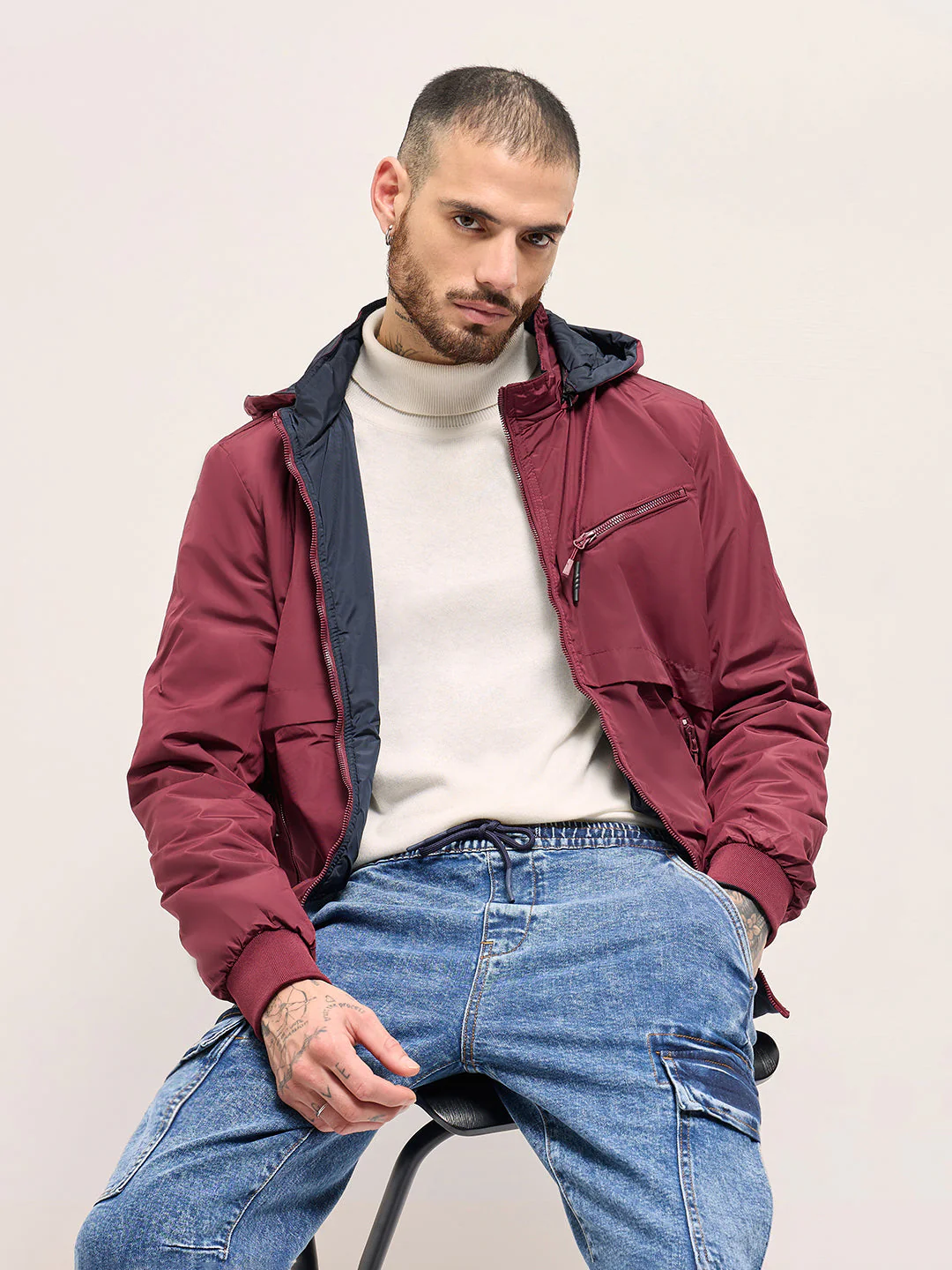 Men Reversible Maroon and Navy Jacket