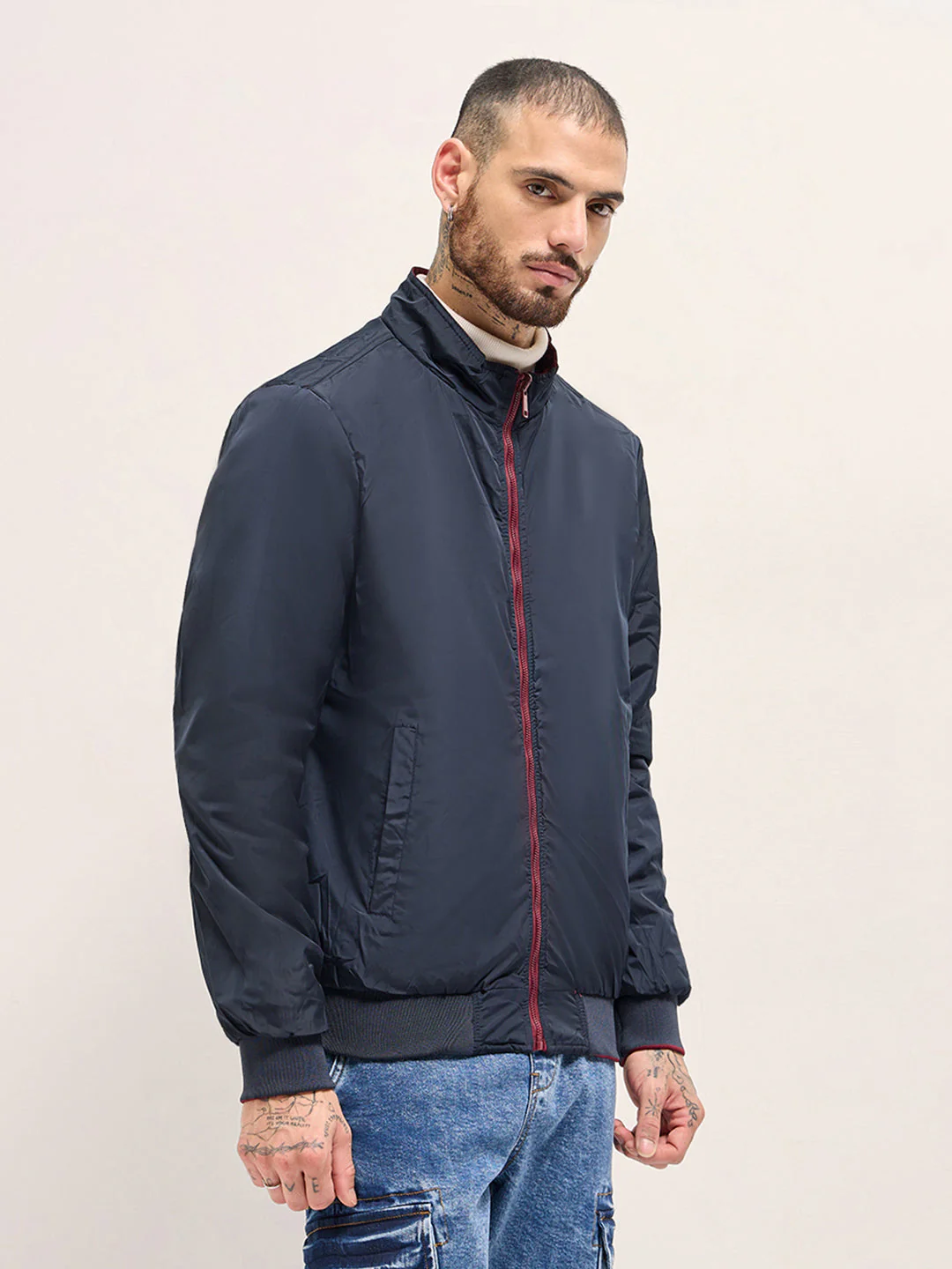 Men Reversible Maroon and Navy Jacket - Image 3
