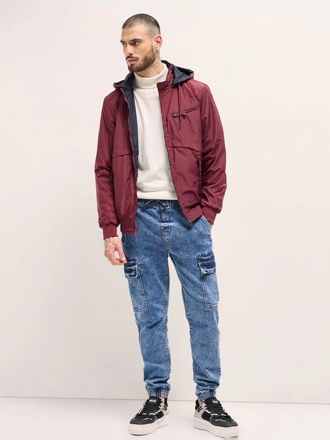 Men Reversible Maroon and Navy Jacket - Image 4