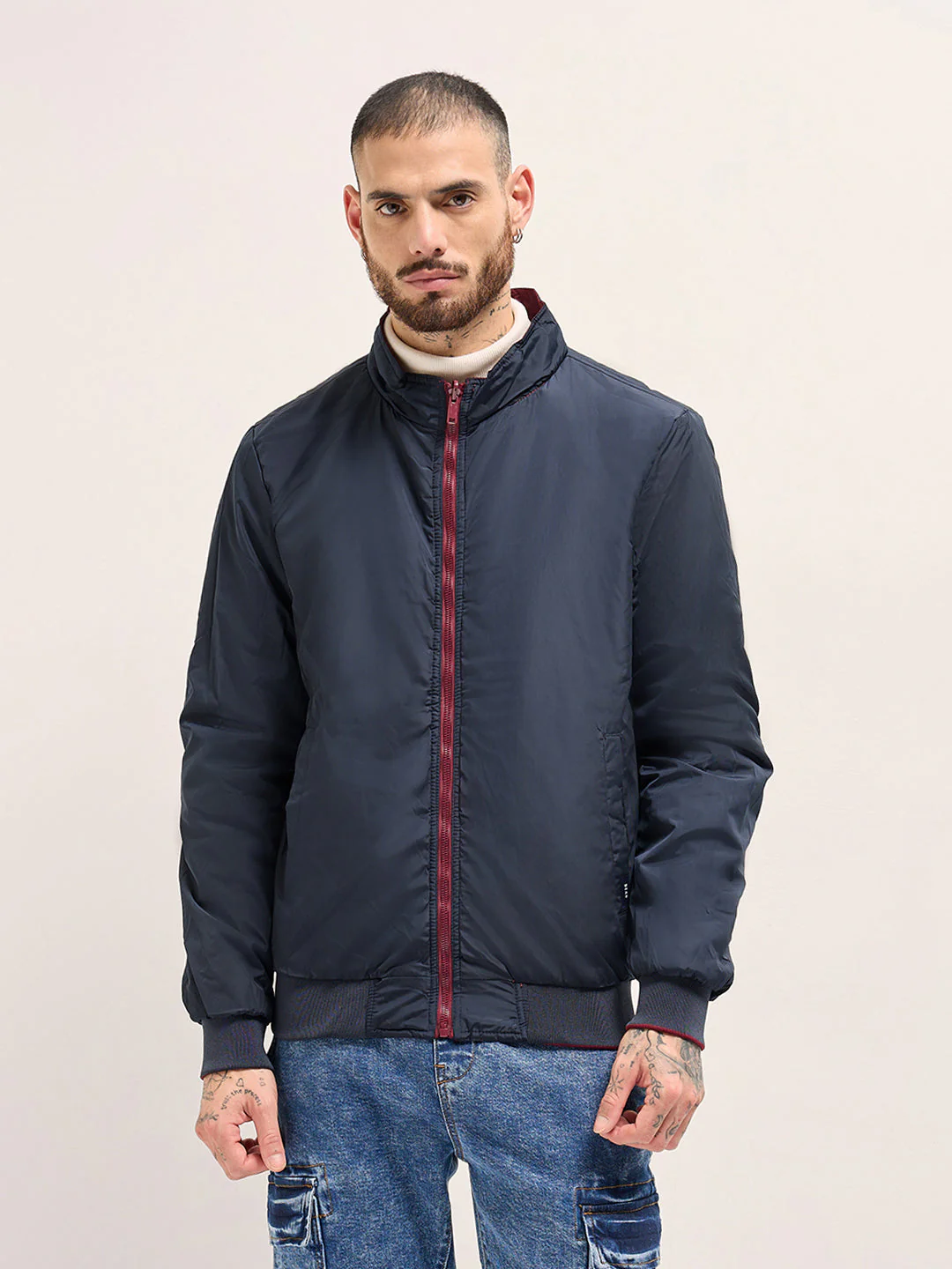 Men Reversible Maroon and Navy Jacket - Image 5