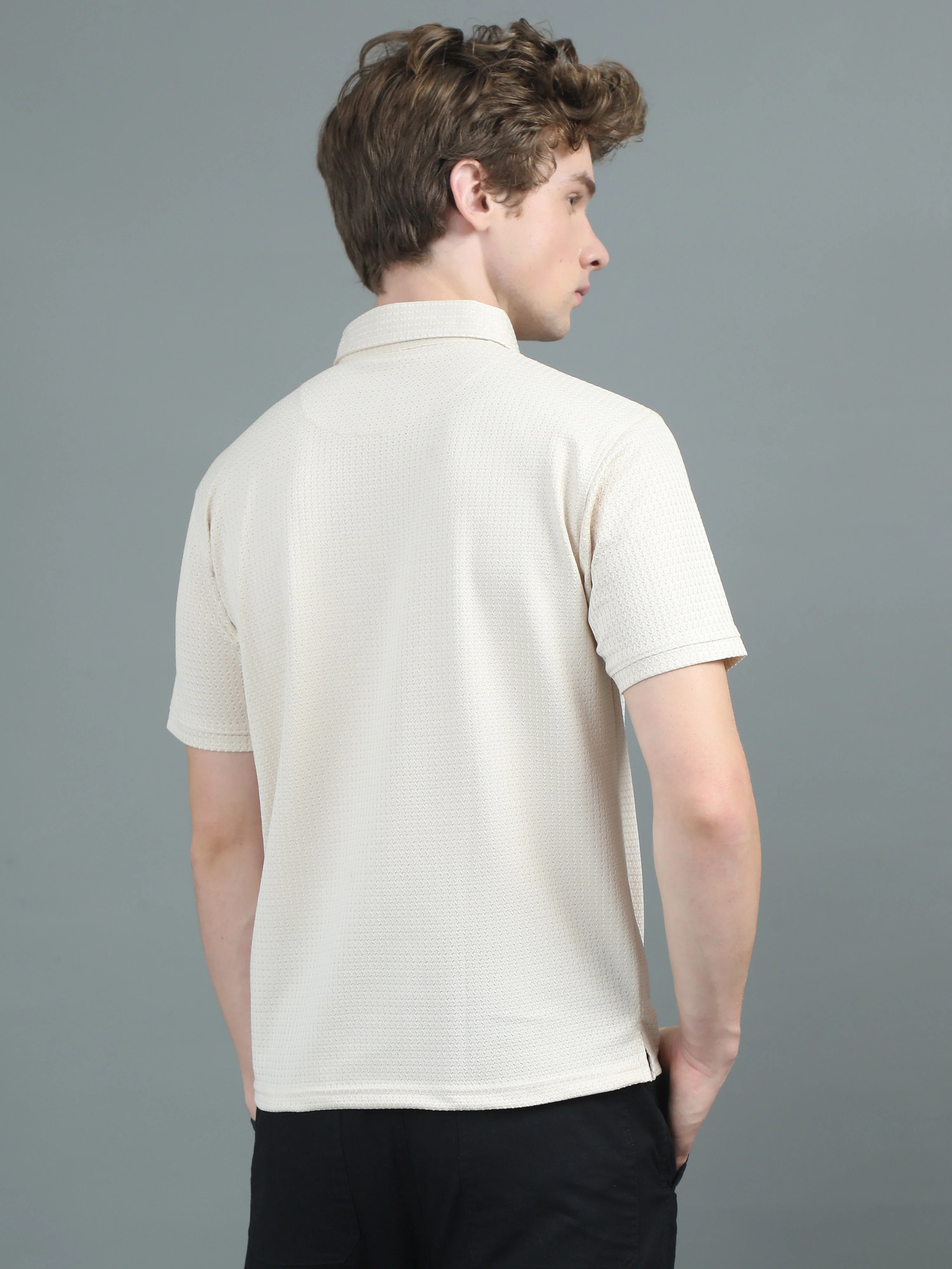 Men Ripple Polo Beige T-Shirt - Image 2