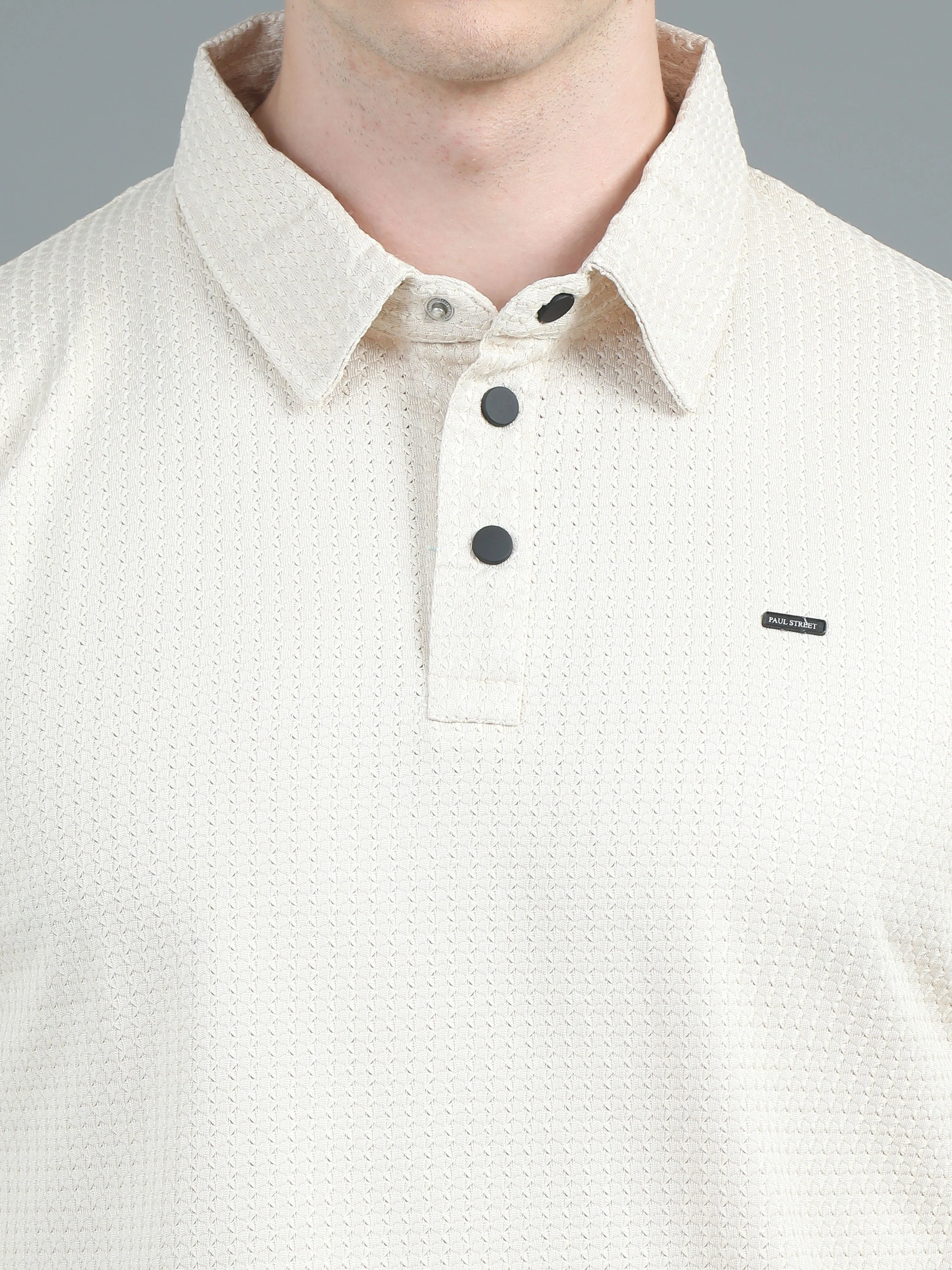 Men Ripple Polo Beige T-Shirt - Image 4