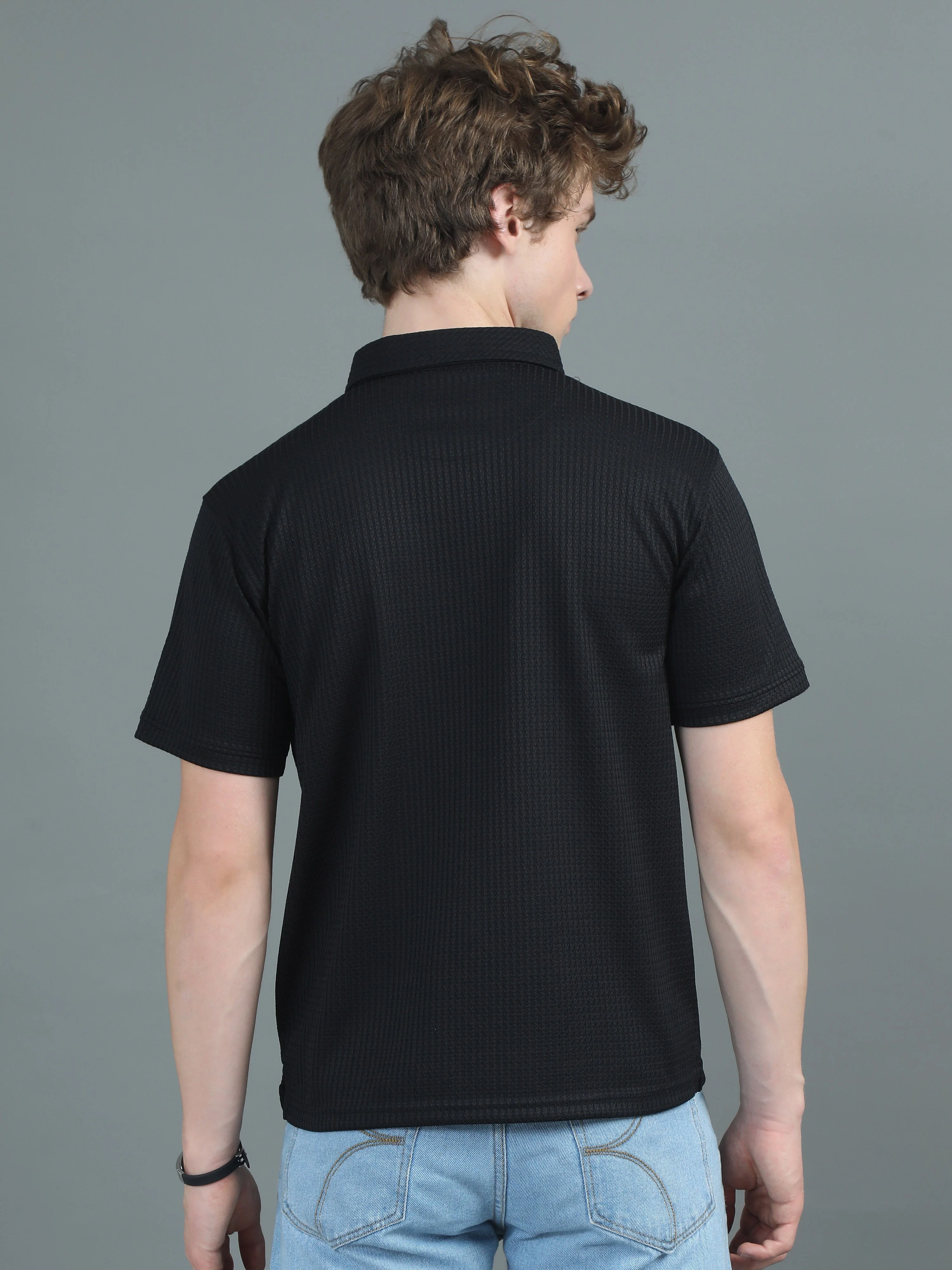 Men Ripple Polo Black T-Shirt - Image 2