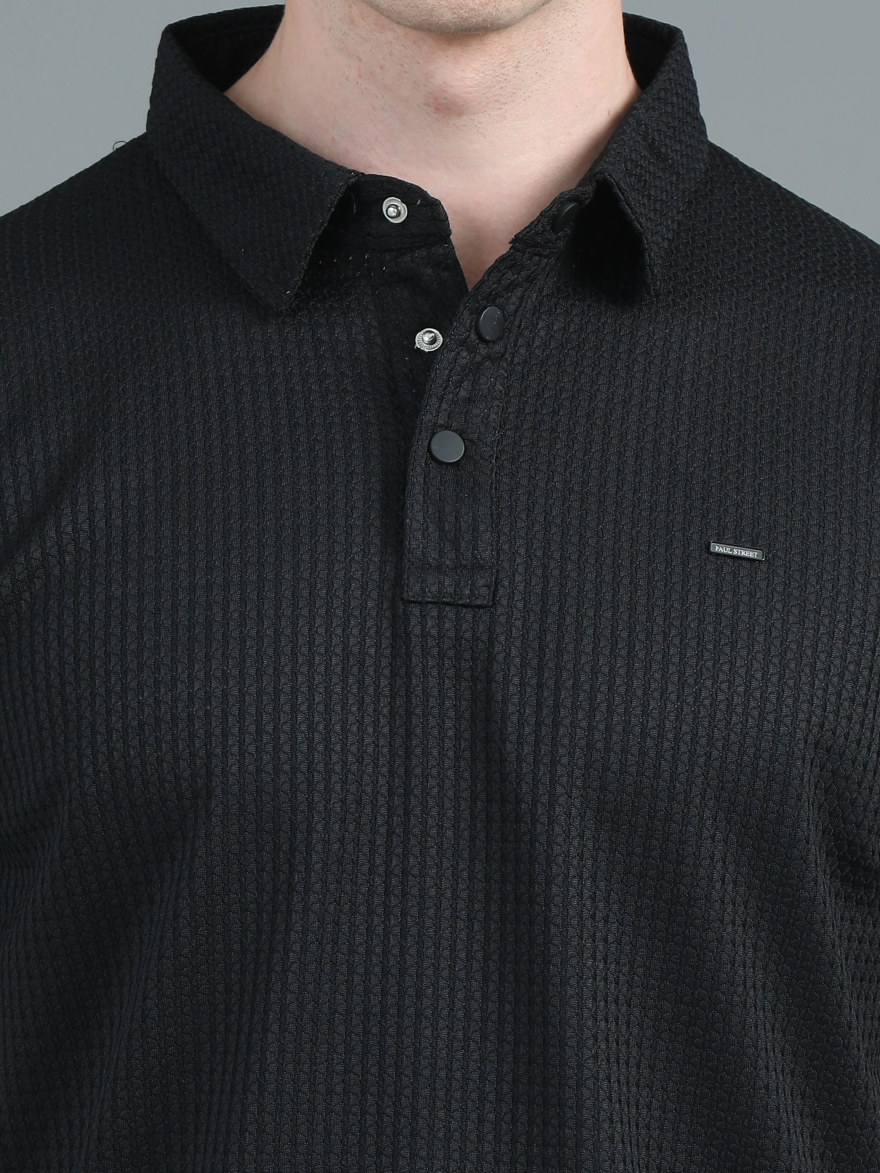 Men Ripple Polo Black T-Shirt - Image 4